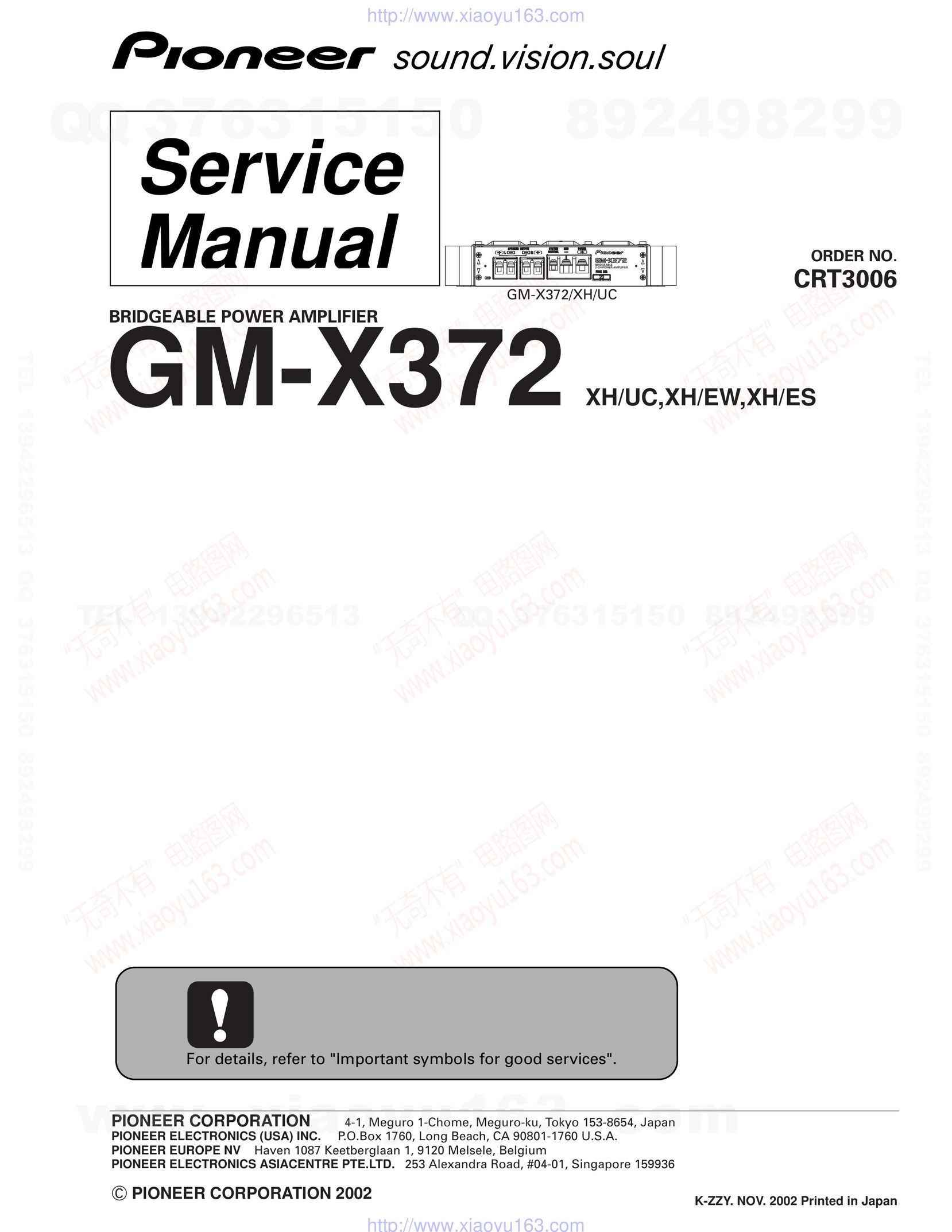 Pioneer GM-X372 Car Amplifier User Manual