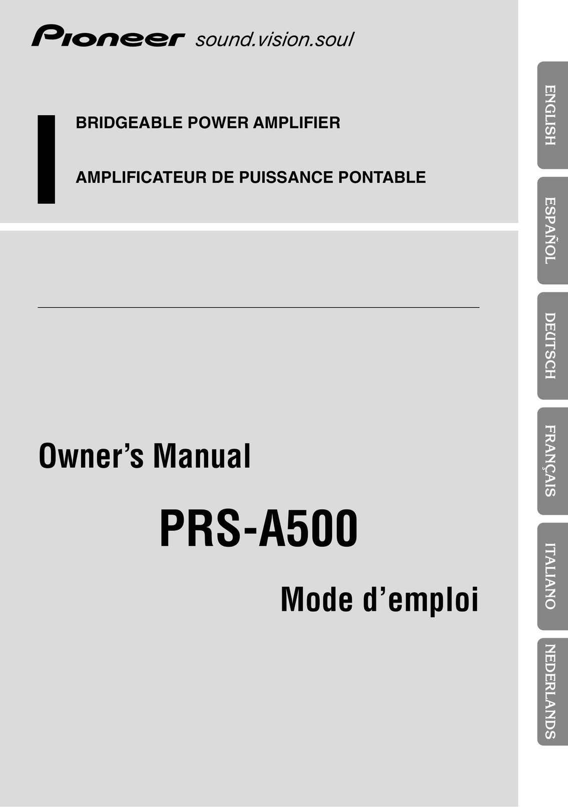 Pioneer PRS-A500 Car Amplifier User Manual