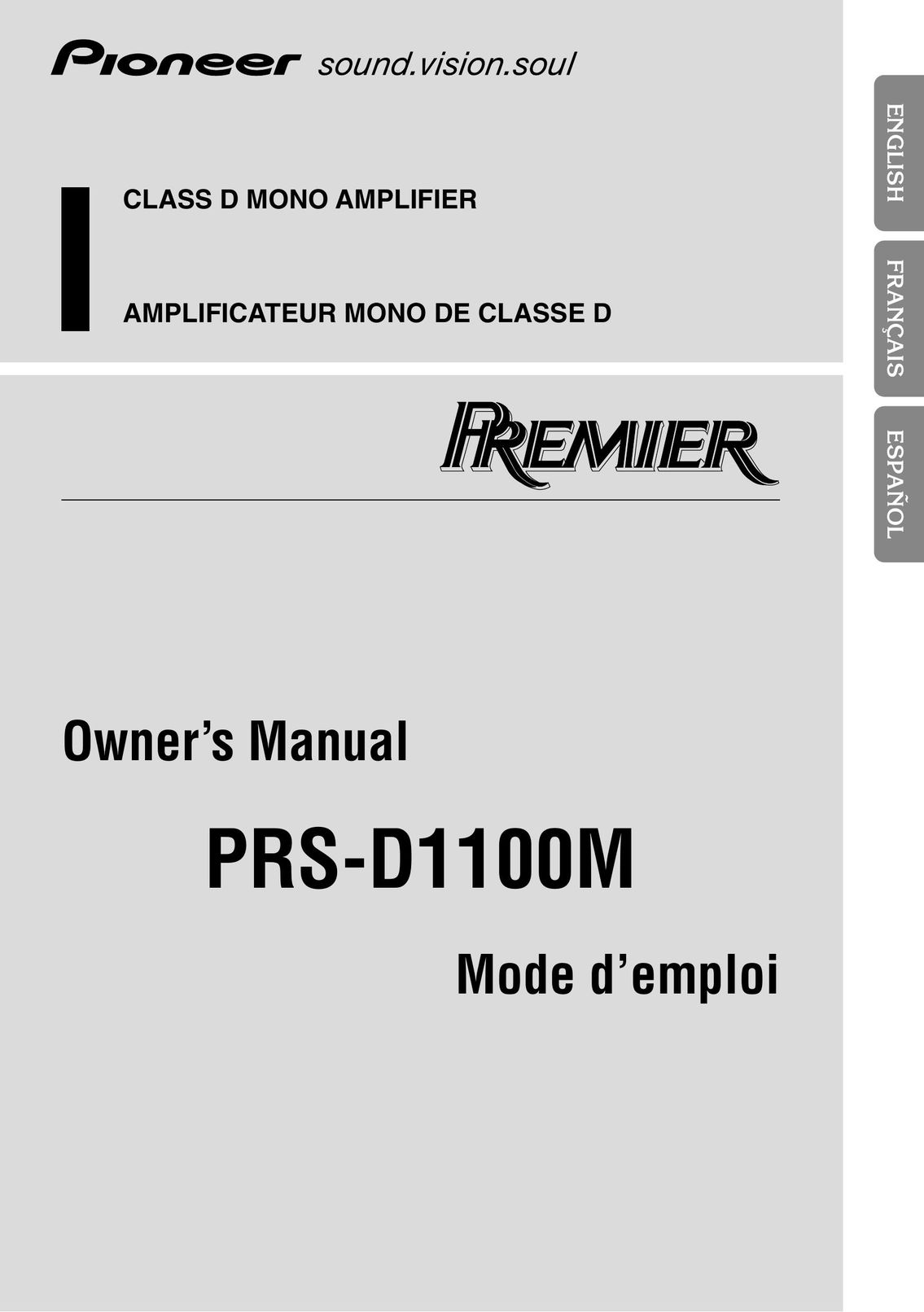Pioneer PRS-D1100M Car Amplifier User Manual