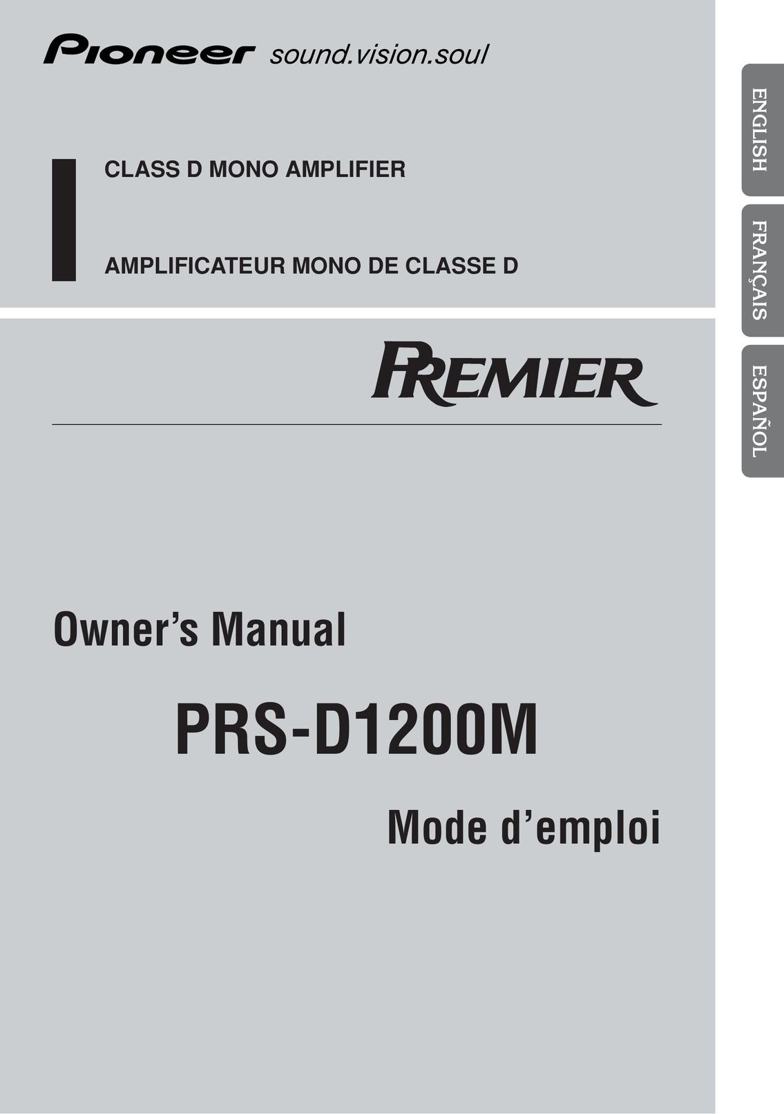 Pioneer PRS-D1200M Car Amplifier User Manual