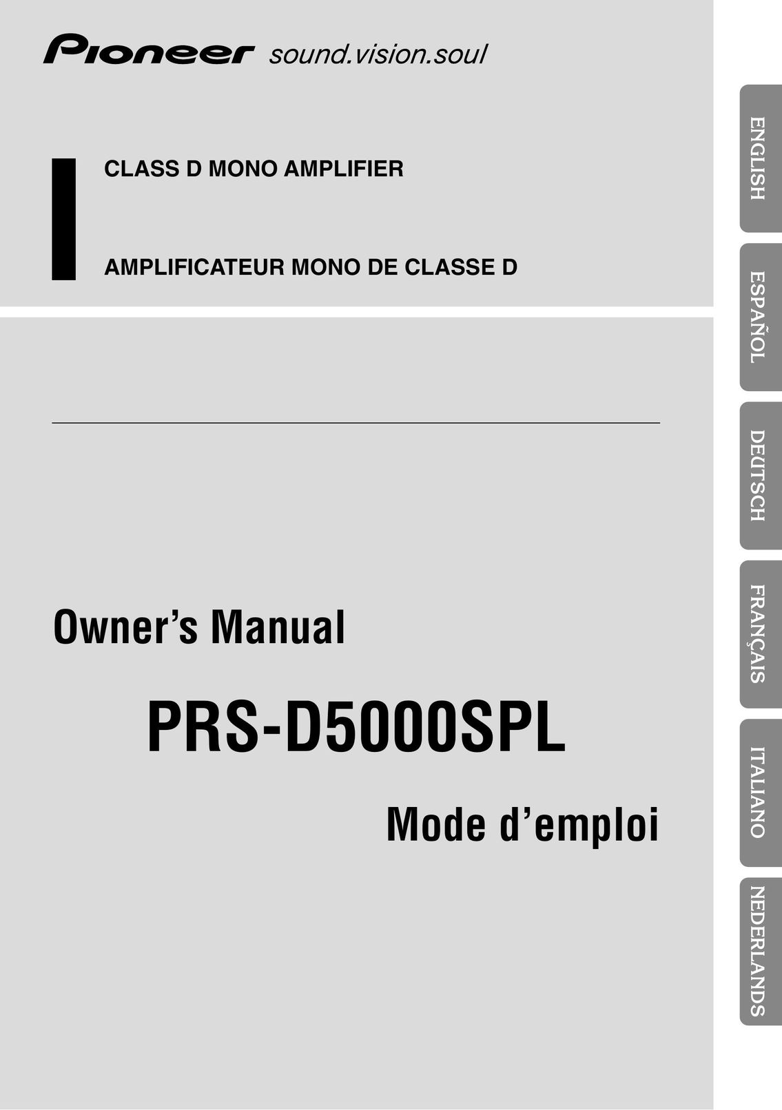 Pioneer PRS-D5000SPL Car Amplifier User Manual