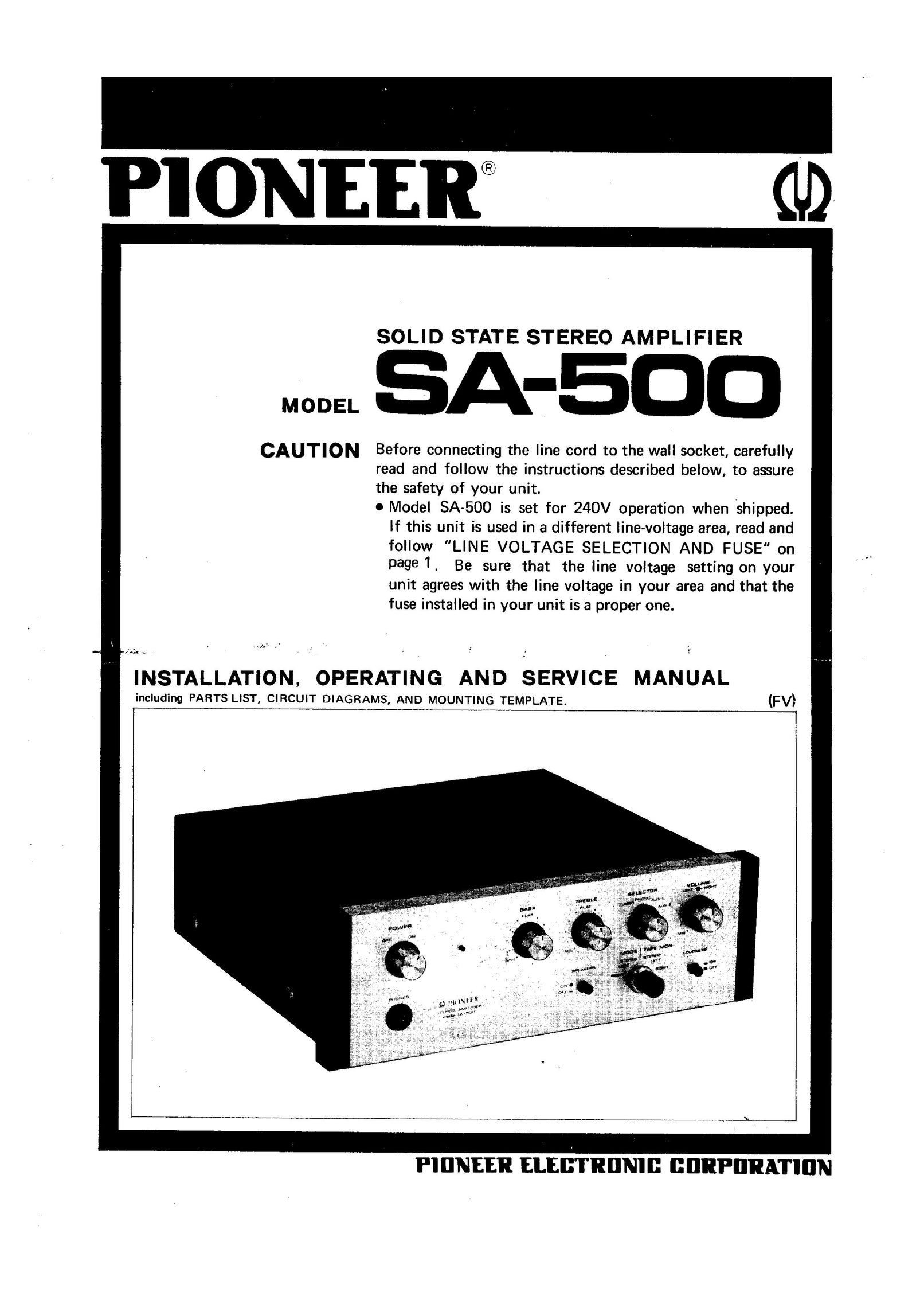 Pioneer SA-500 Car Amplifier User Manual
