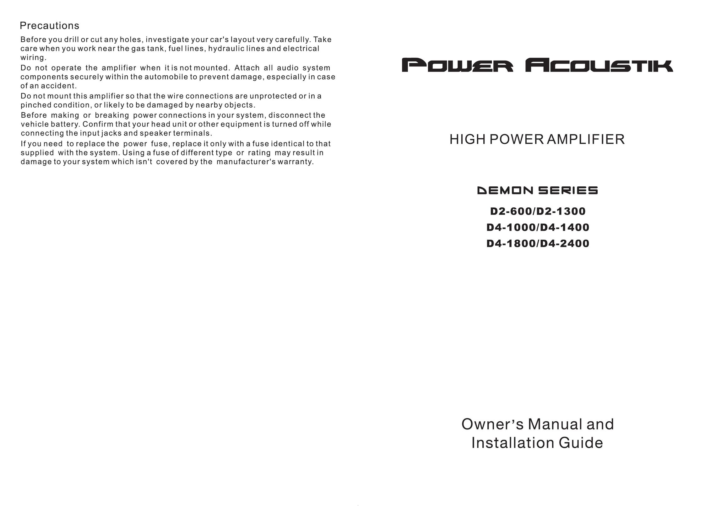 Power Acoustik D2-1300 Car Amplifier User Manual