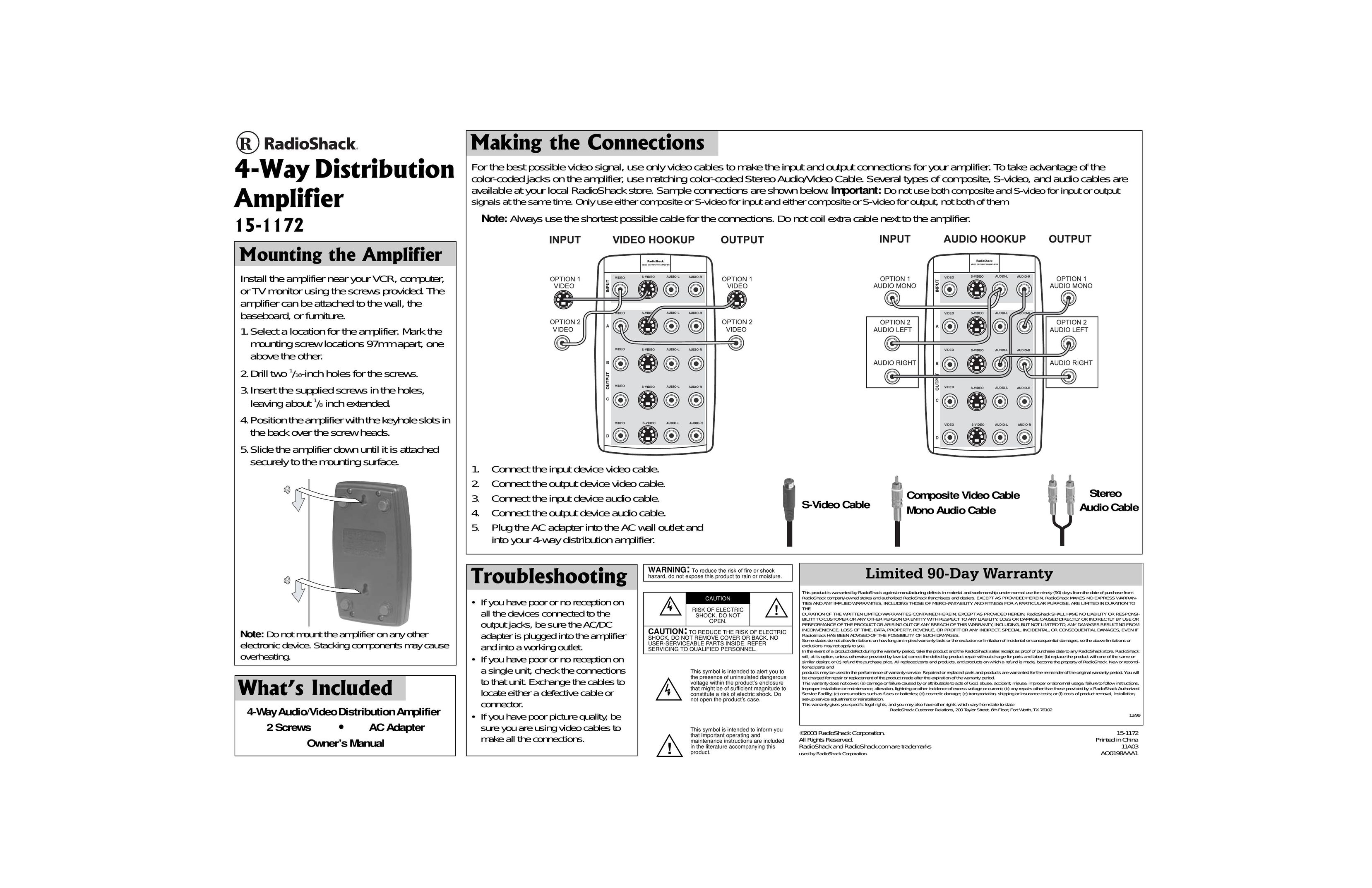 Radio Shack 15-1172 Car Amplifier User Manual