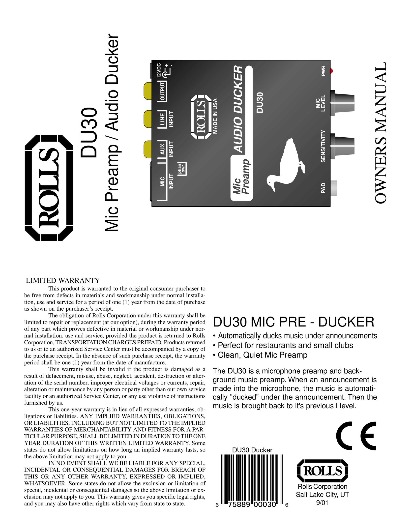 Rolls DU30 Car Amplifier User Manual
