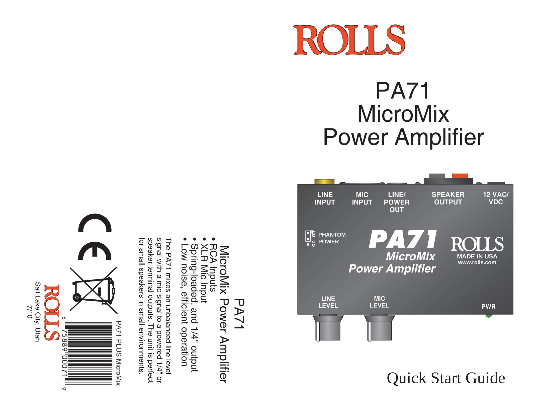 Rolls PA71 Car Amplifier User Manual
