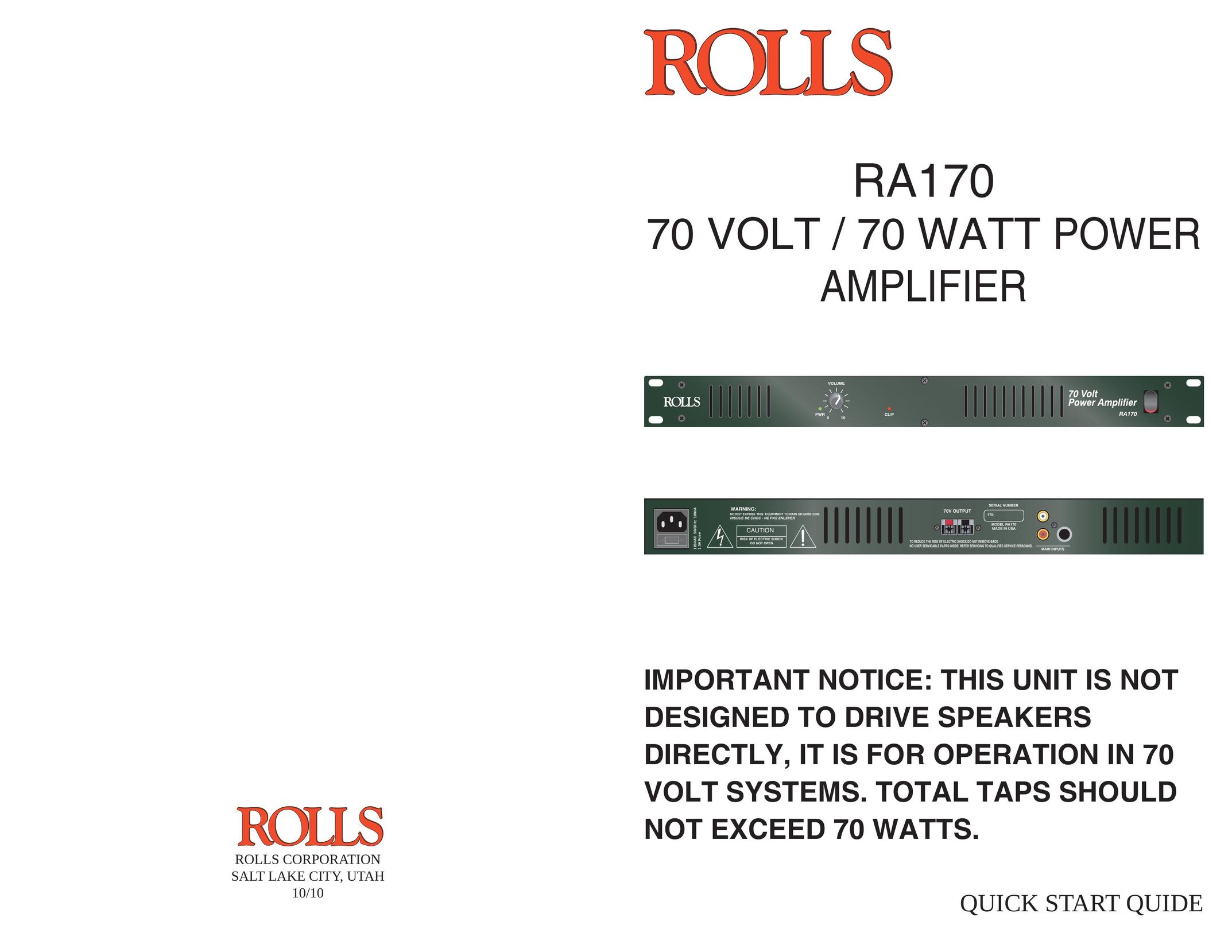 Rolls RA170 Car Amplifier User Manual