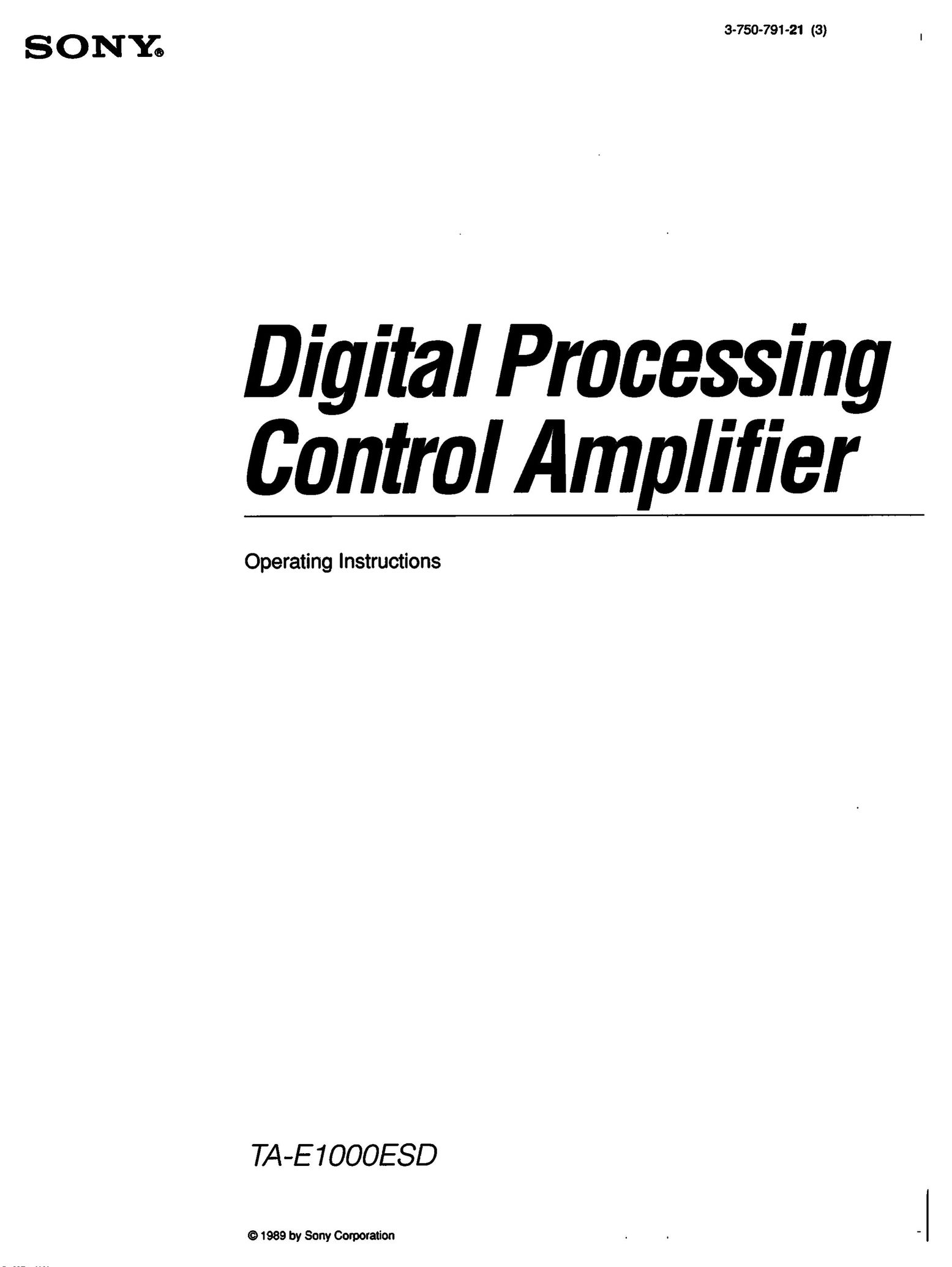 Sony TA-E1000ESD Car Amplifier User Manual