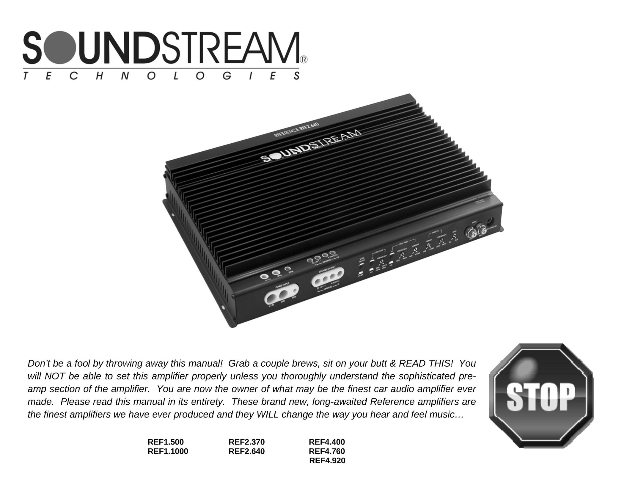 Soundstream Technologies REF1.500 Car Amplifier User Manual