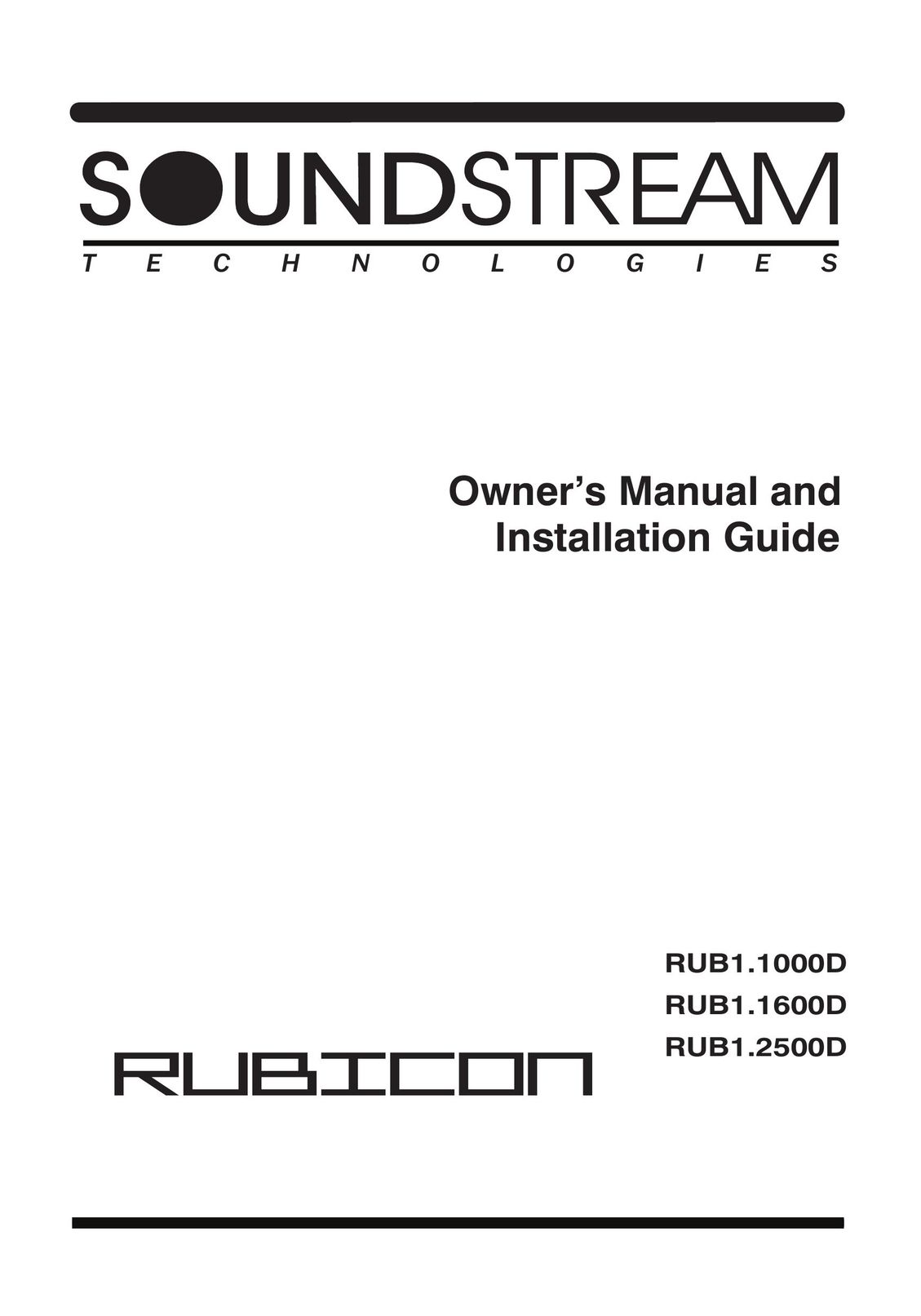 Soundstream Technologies RUB1.1600D Car Amplifier User Manual