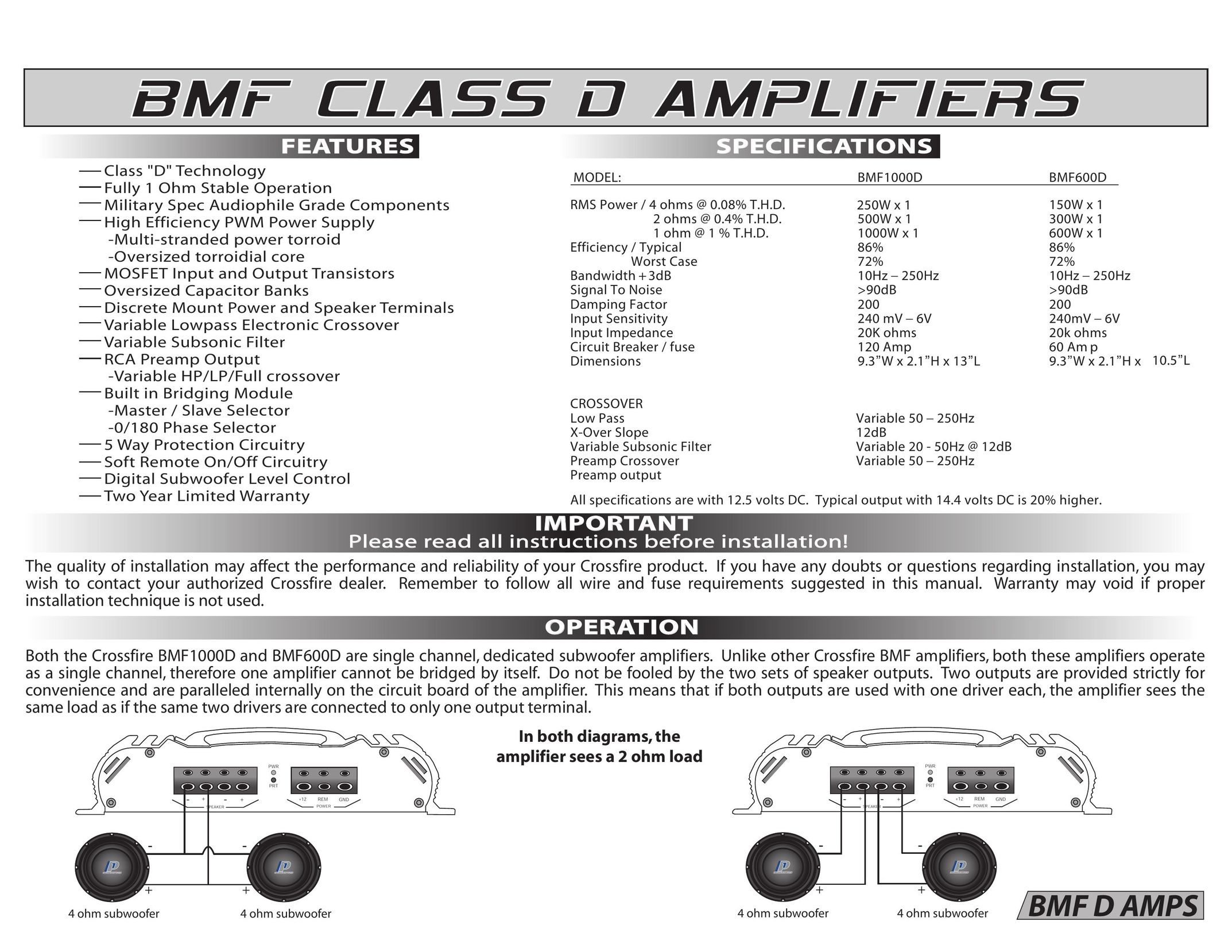 Standard Horizon BMF1000D Car Amplifier User Manual