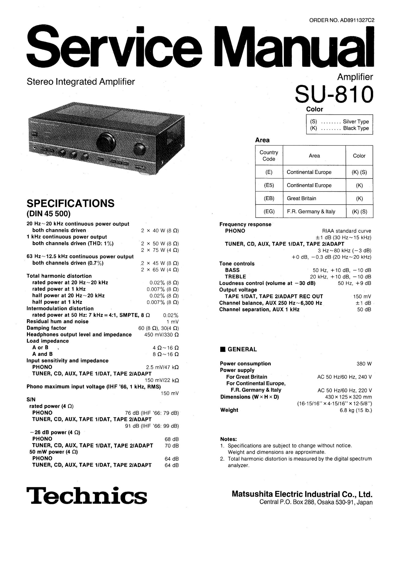 Technics SU-810 Car Amplifier User Manual