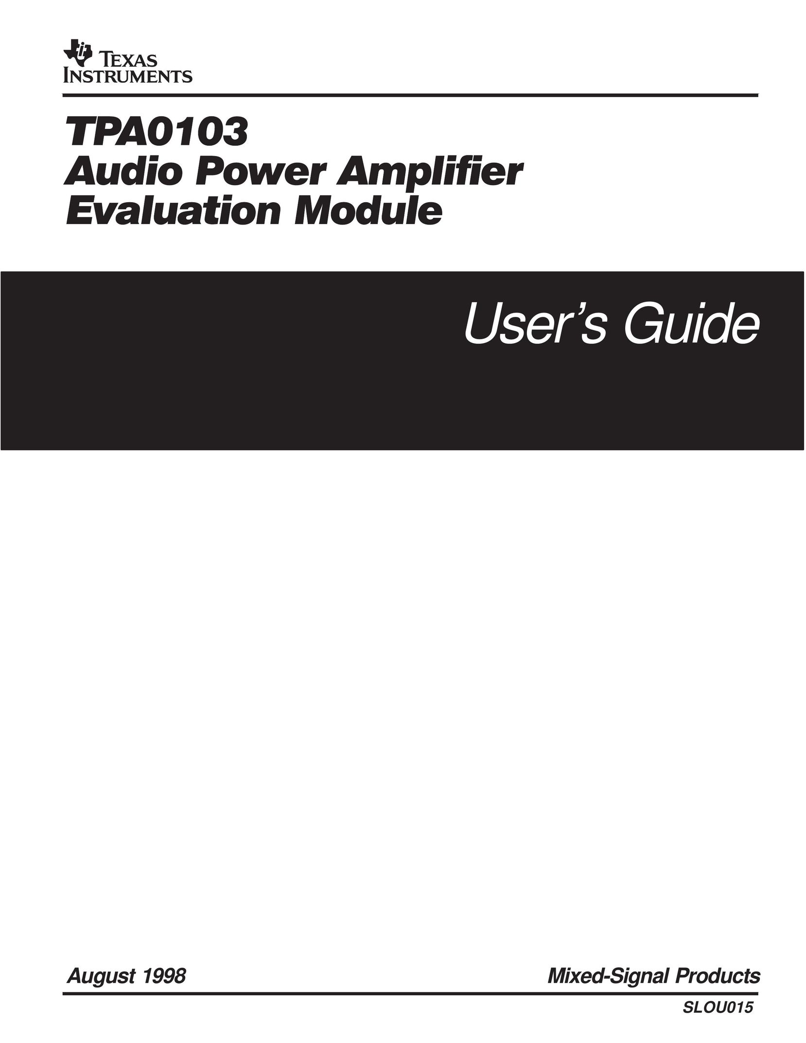 Texas Instruments TPA0103 Car Amplifier User Manual