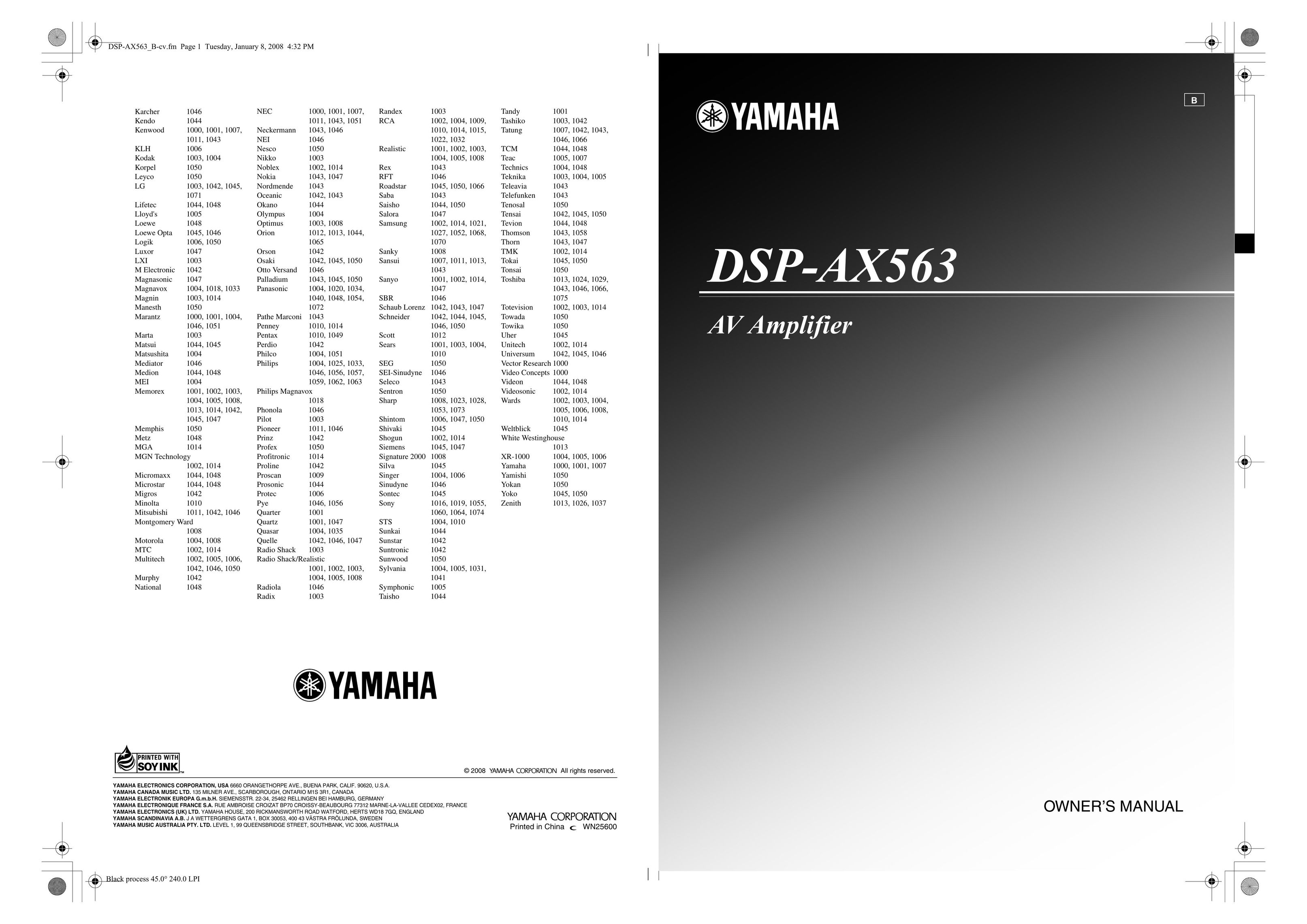 Yamaha DSP-AX563 Car Amplifier User Manual