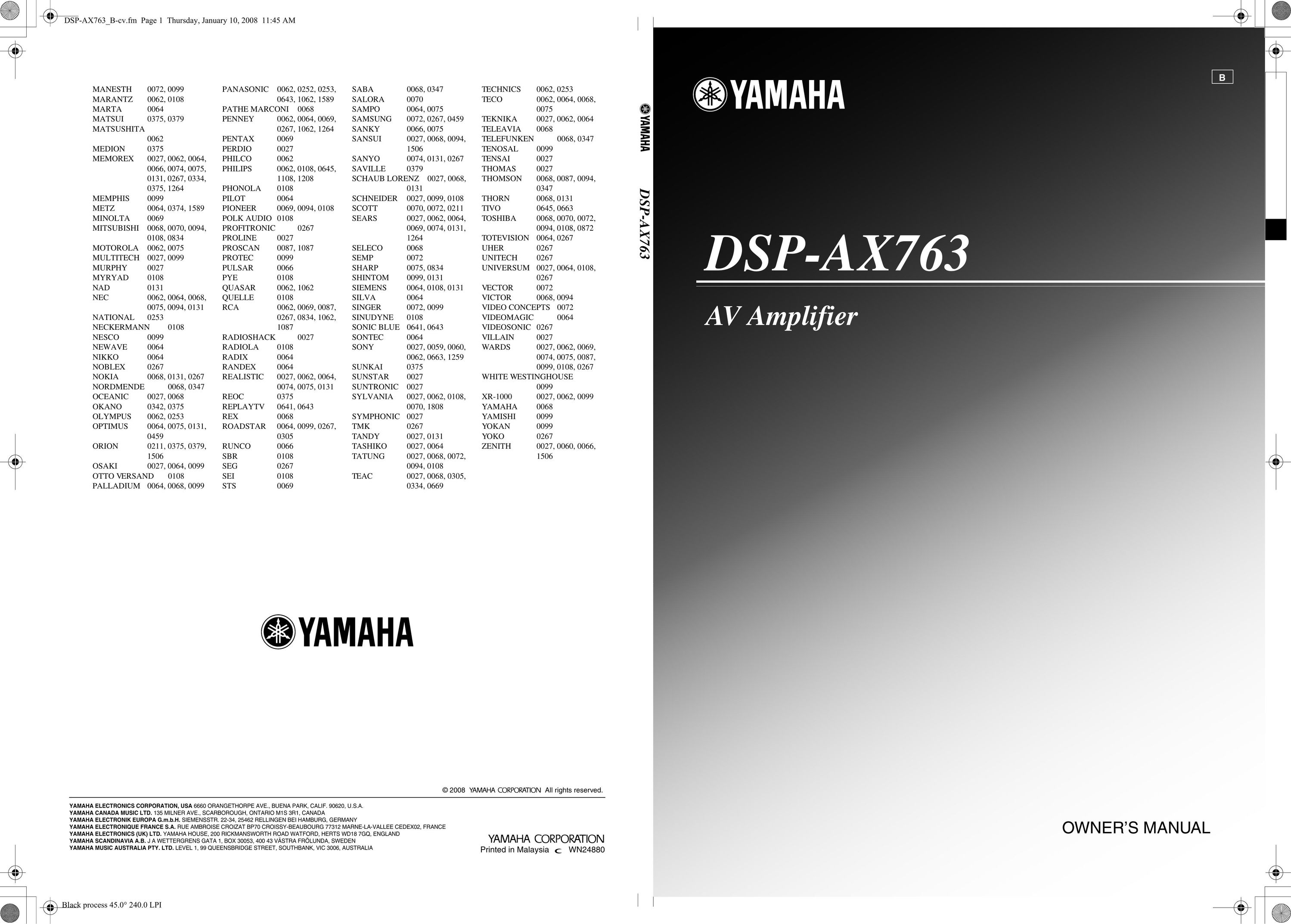 Yamaha DSP-AX763 Car Amplifier User Manual