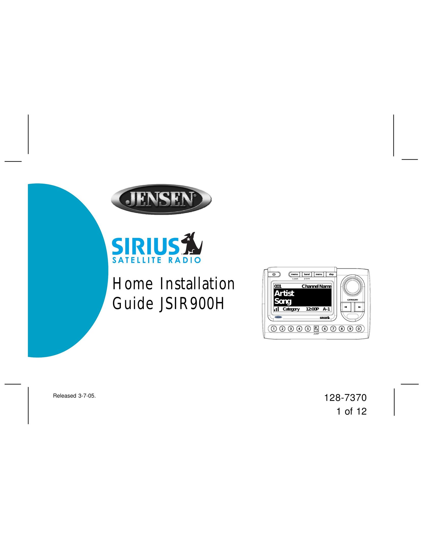 Audiovox JSIR900H Car Satellite Radio System User Manual