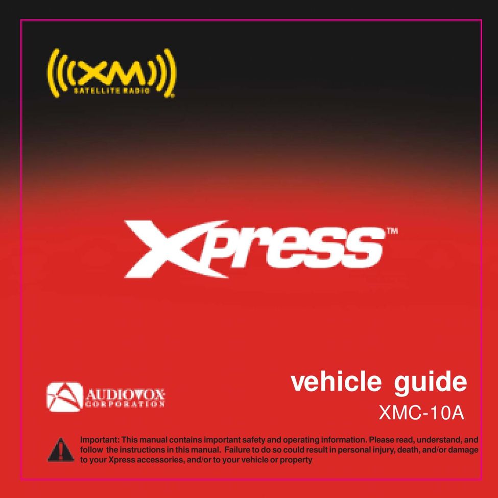 Audiovox XMC-10A Car Satellite Radio System User Manual