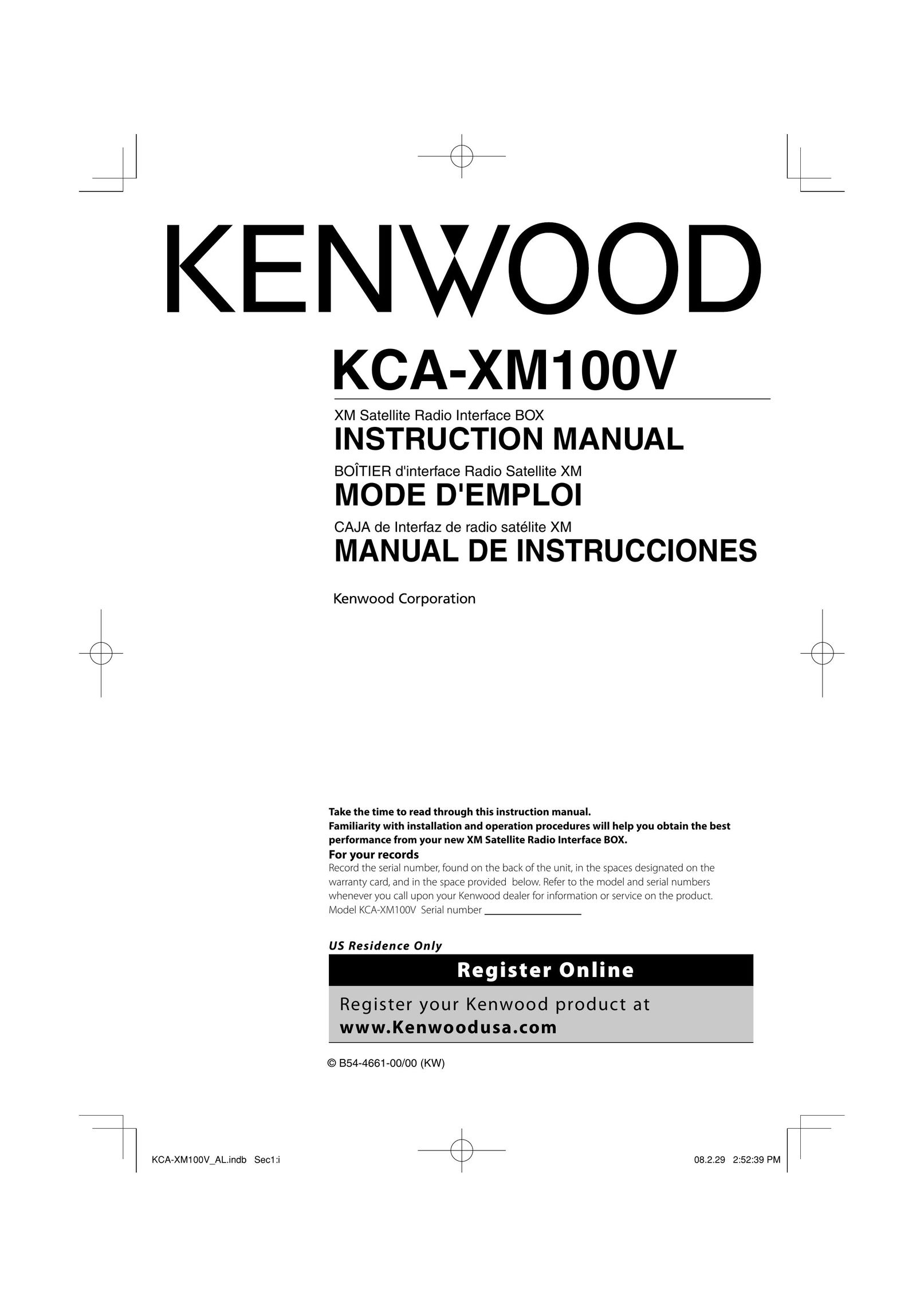 Kenwood KCA-XM100V Car Satellite Radio System User Manual