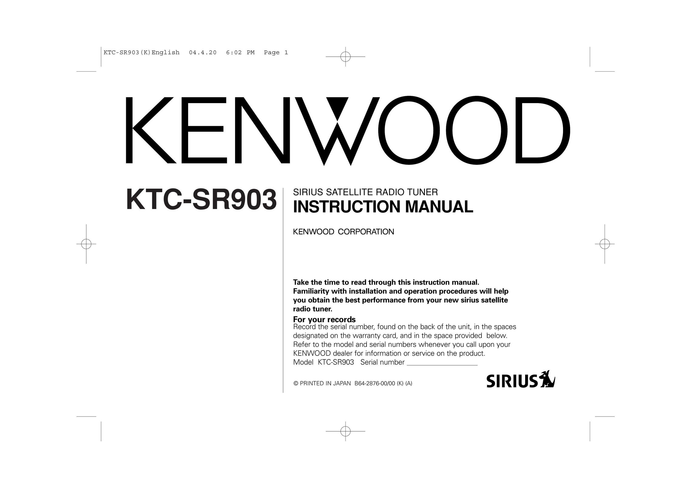 Kenwood KTC-SR903 Car Satellite Radio System User Manual
