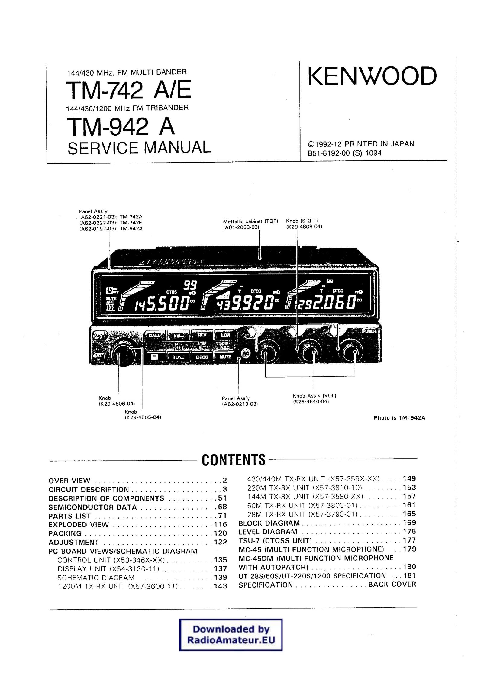 Kenwood TM-742 A/E Car Satellite Radio System User Manual