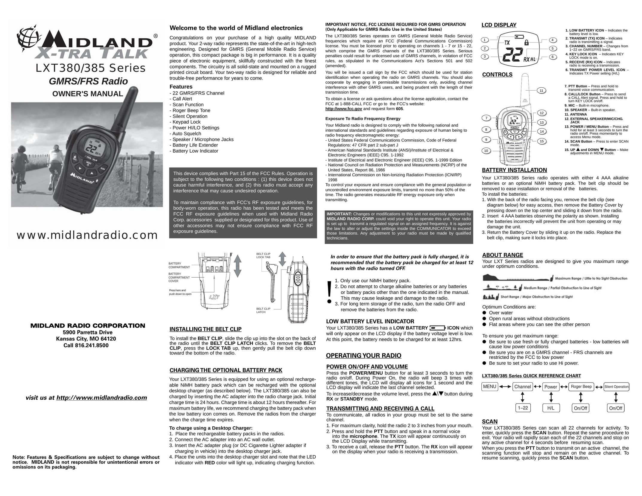 Midland Radio LXT380 Car Satellite Radio System User Manual