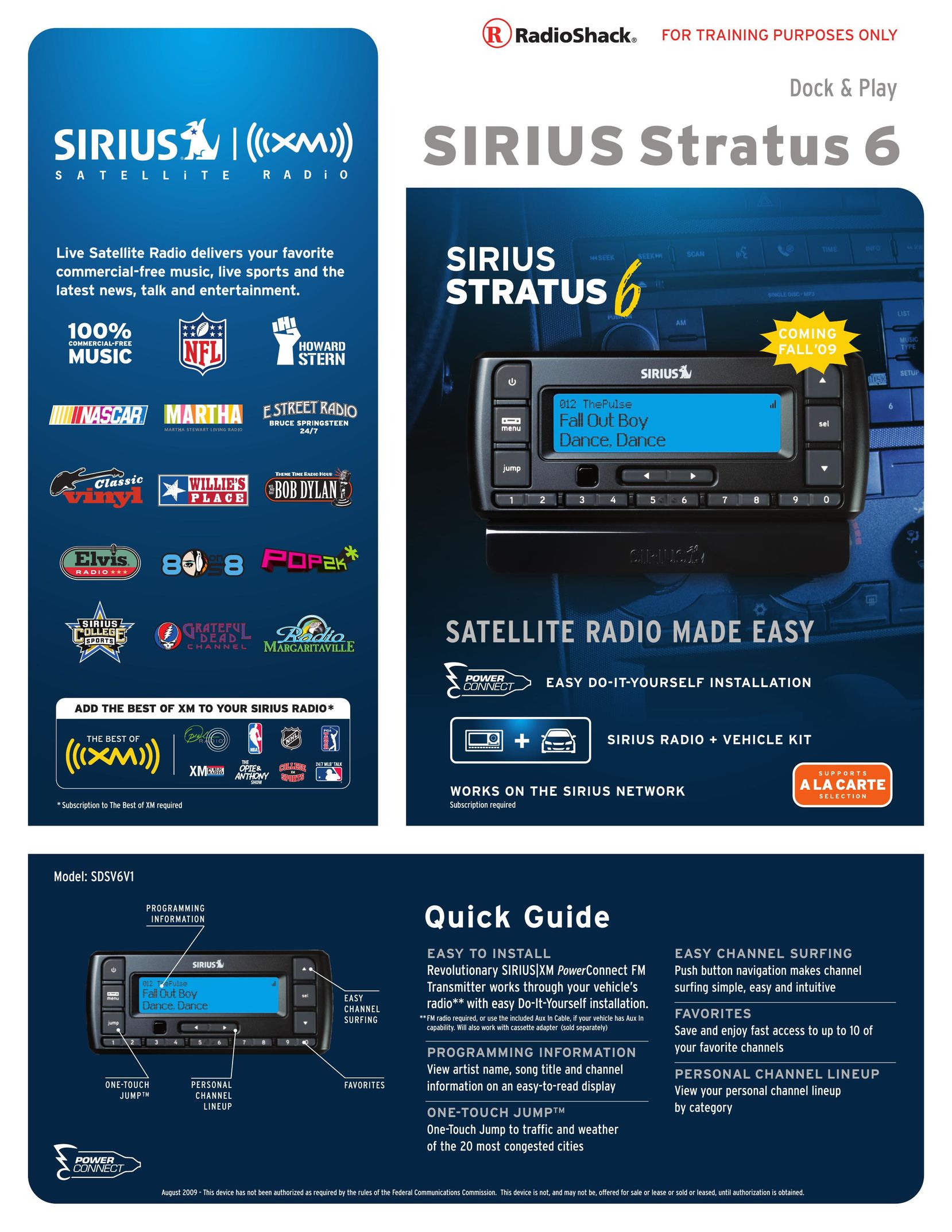 Radio Shack SDSV6V1 Car Satellite Radio System User Manual