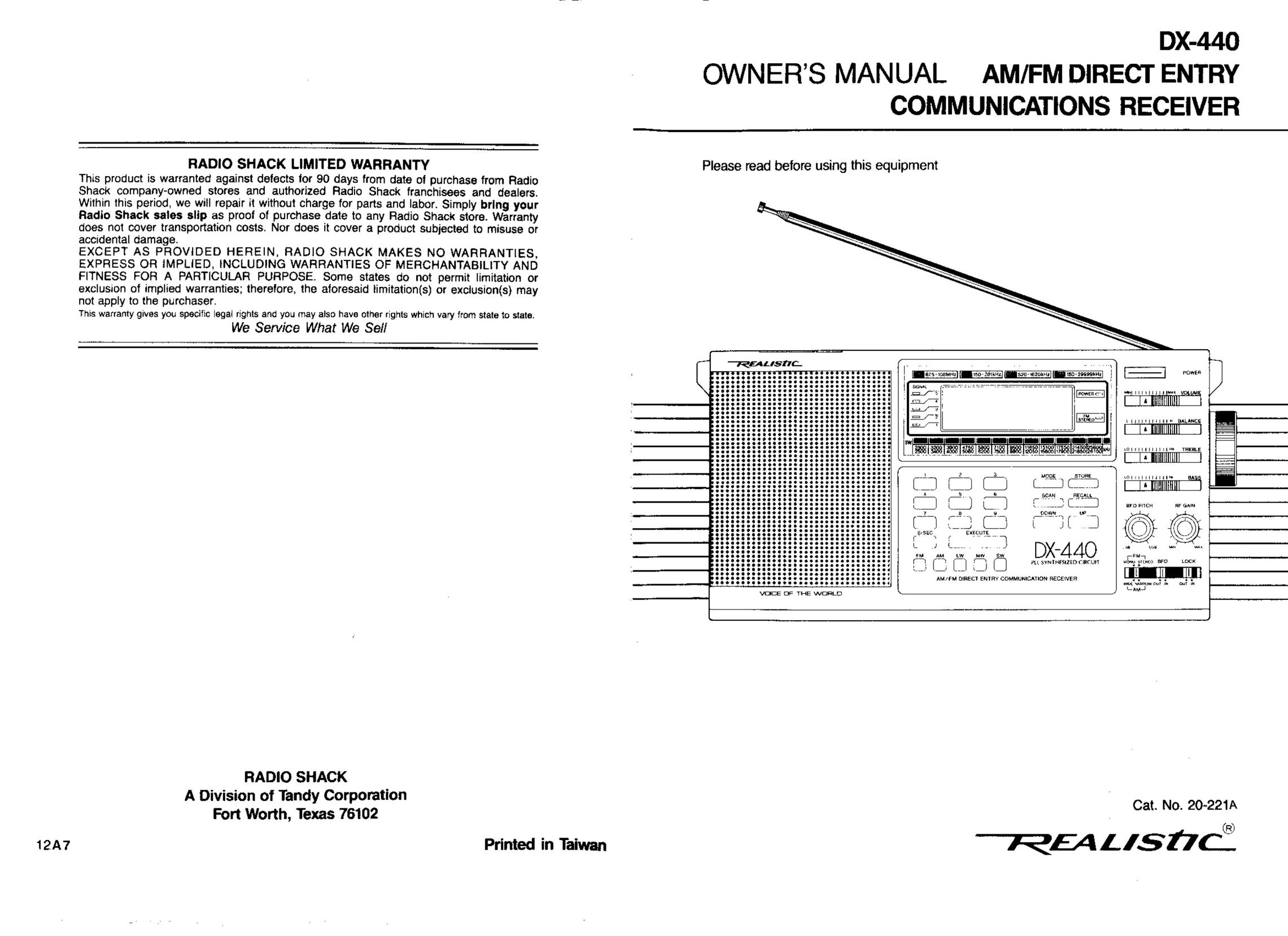 Realistic DX-440 Car Satellite Radio System User Manual