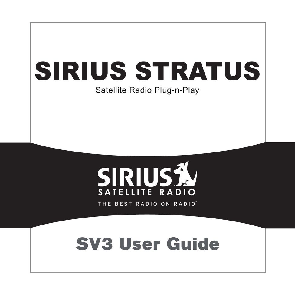 Sirius Satellite Radio SV3 Car Satellite Radio System User Manual