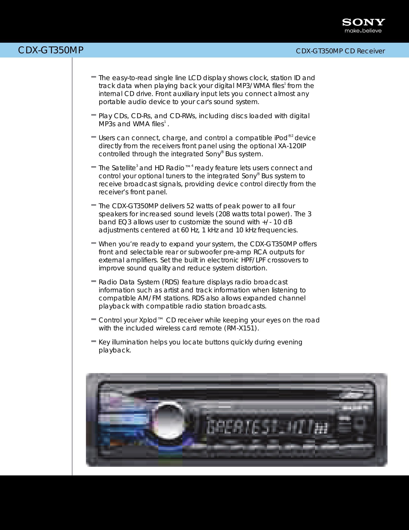 Sony CDX-GT350MP Car Satellite Radio System User Manual