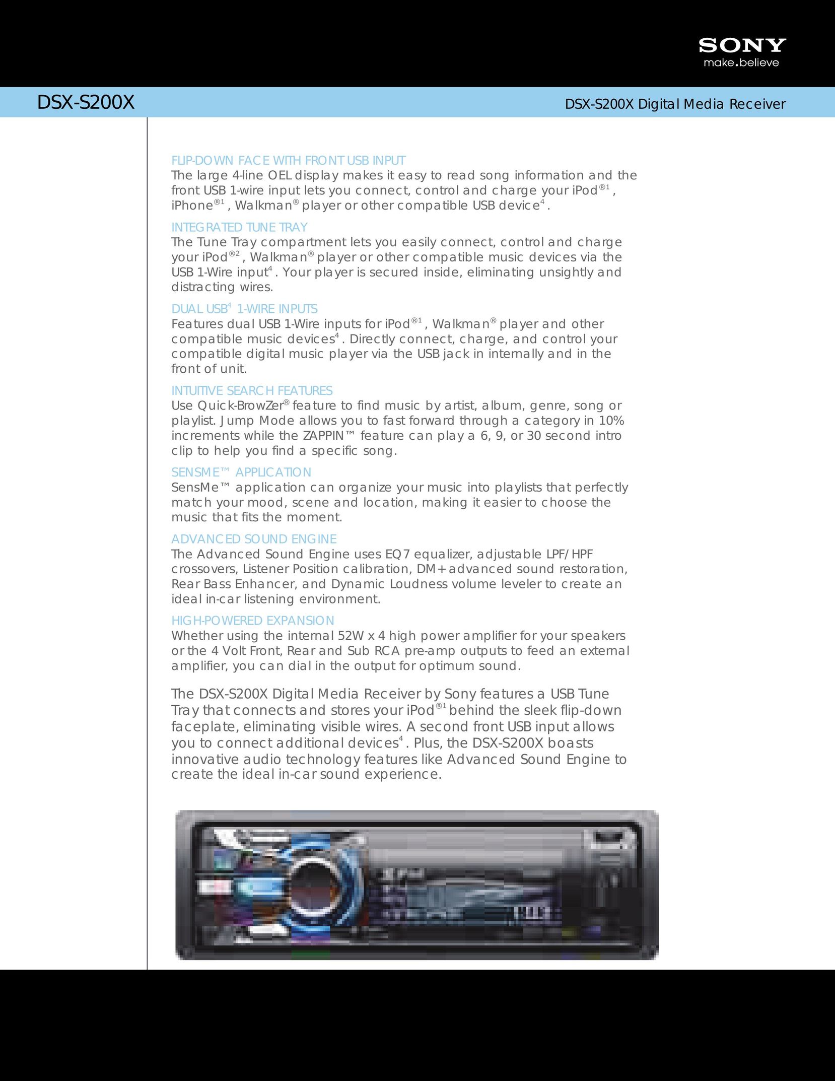 Sony DSX-S200X Car Satellite Radio System User Manual
