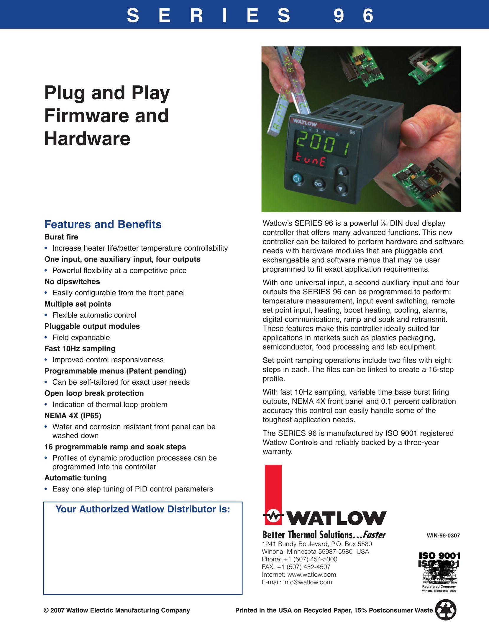 Watlow Electric Series 96 Car Satellite Radio System User Manual