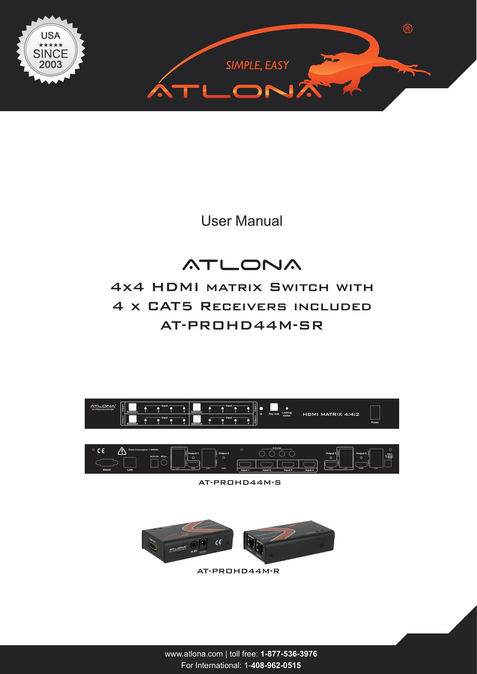Atlona AT-PROHD44M-SR Car Satellite TV System User Manual