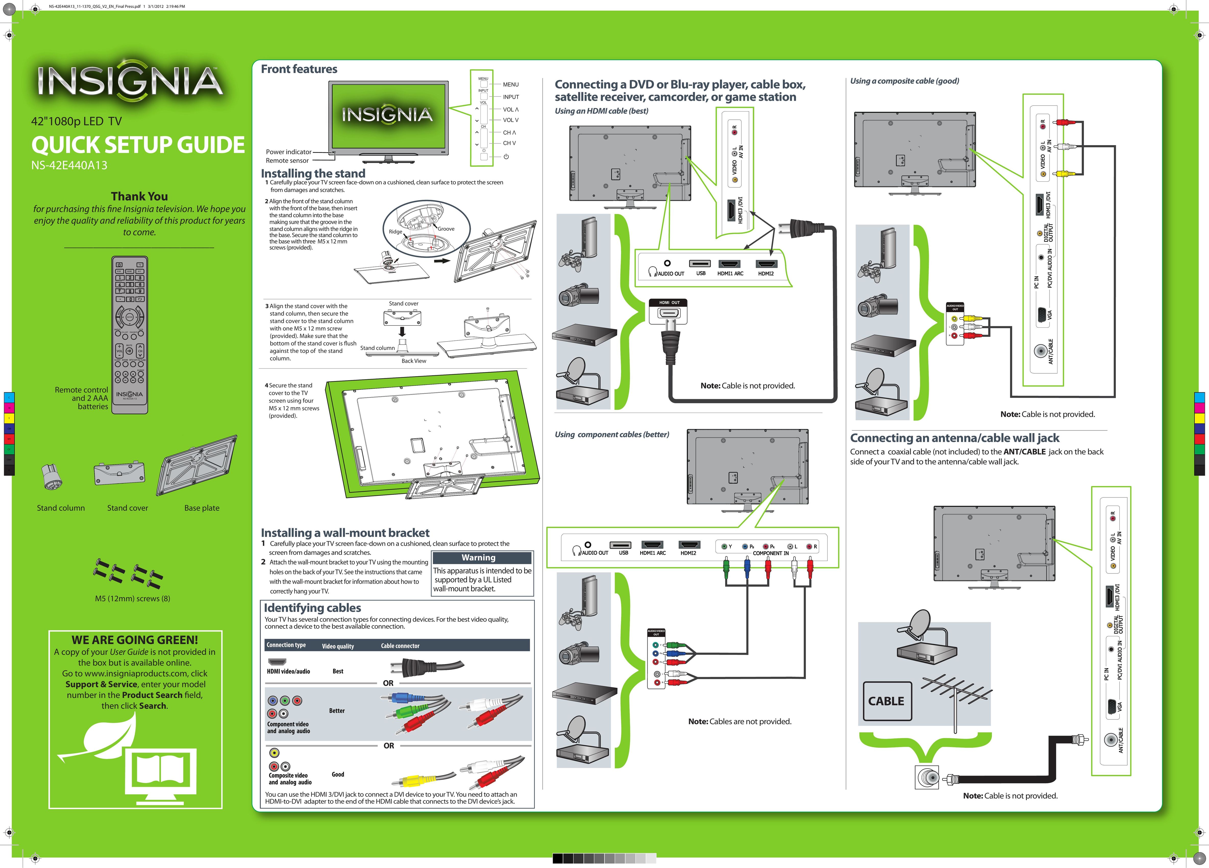 Insignia NS-42E440A13 Car Satellite TV System User Manual