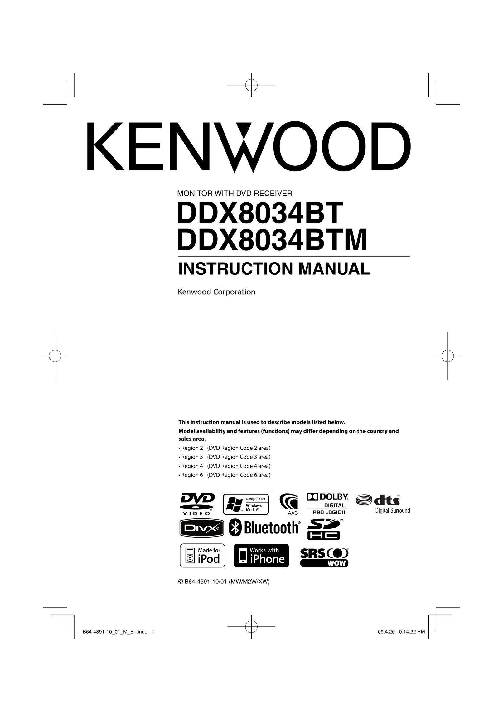 Kenwood DDX8034BTM Car Satellite TV System User Manual