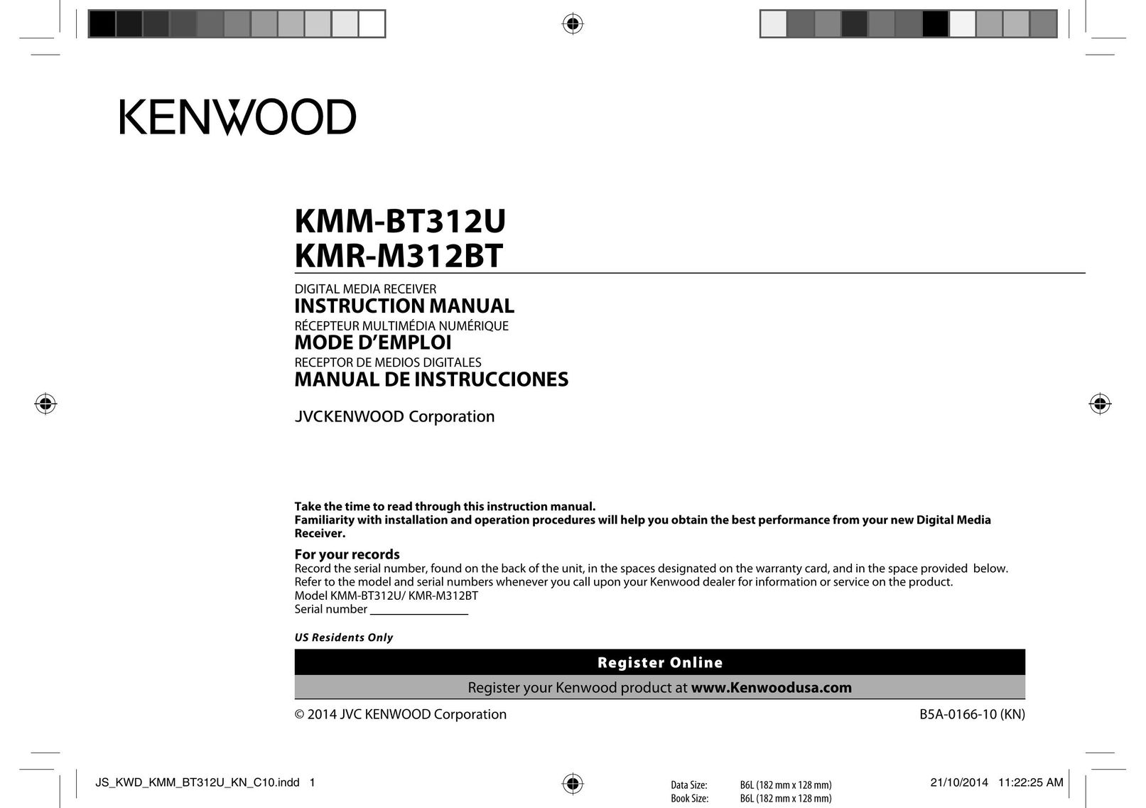 Kenwood KMM-BT312U Car Satellite TV System User Manual