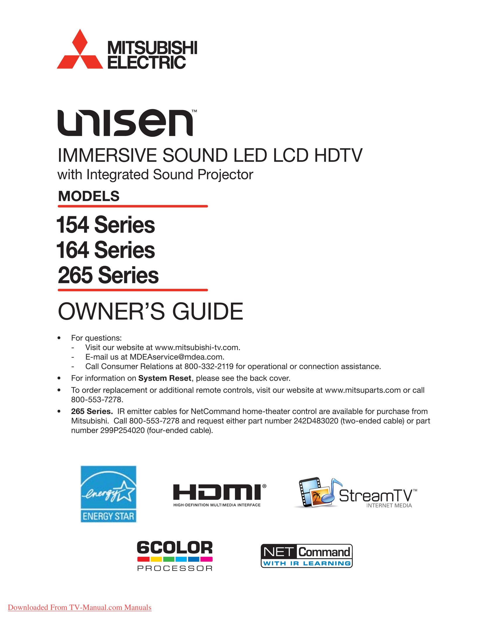 Mitsubishi Electronics 265 Series Car Satellite TV System User Manual