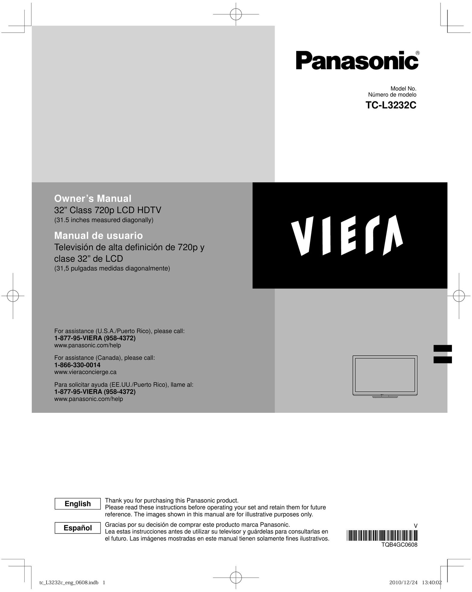 Panasonic TC-L3232C Car Satellite TV System User Manual