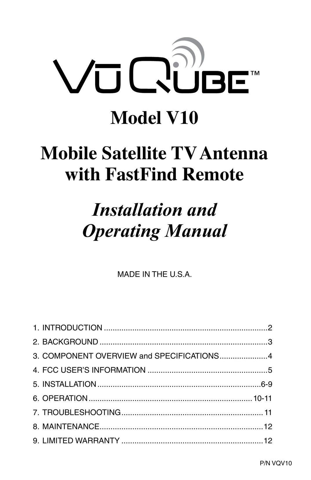 Radio Shack V10 Car Satellite TV System User Manual