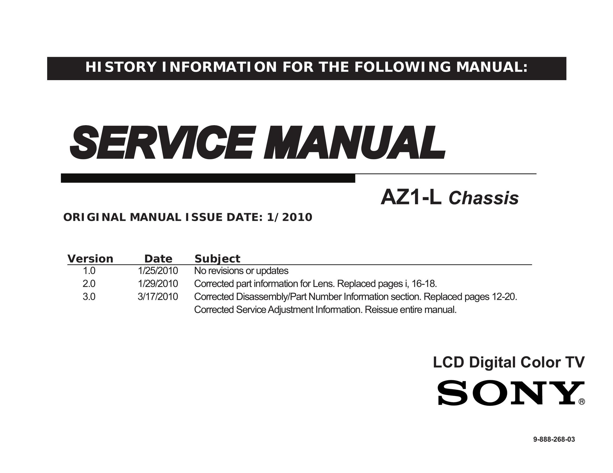 Sony 46EX701 Car Satellite TV System User Manual