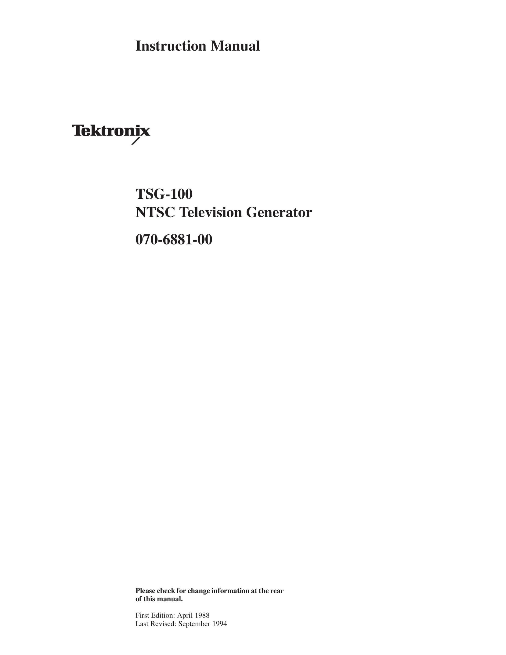 Tektronix TSG-100 Car Satellite TV System User Manual
