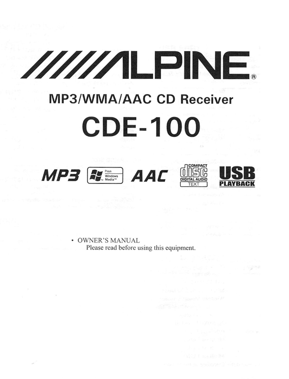Alpine CDE-100 Car Speaker User Manual