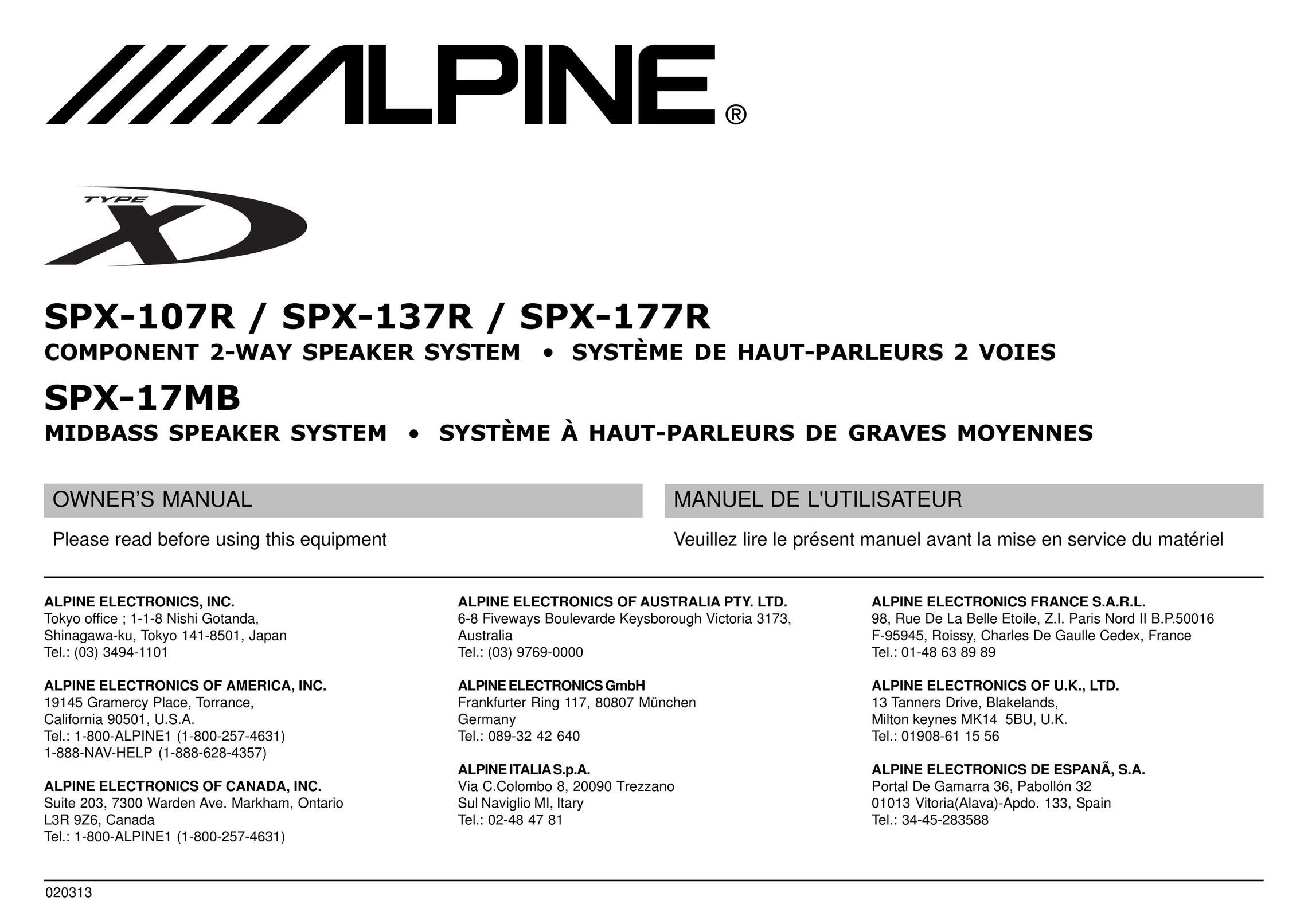 Alpine SPX-107R Car Speaker User Manual