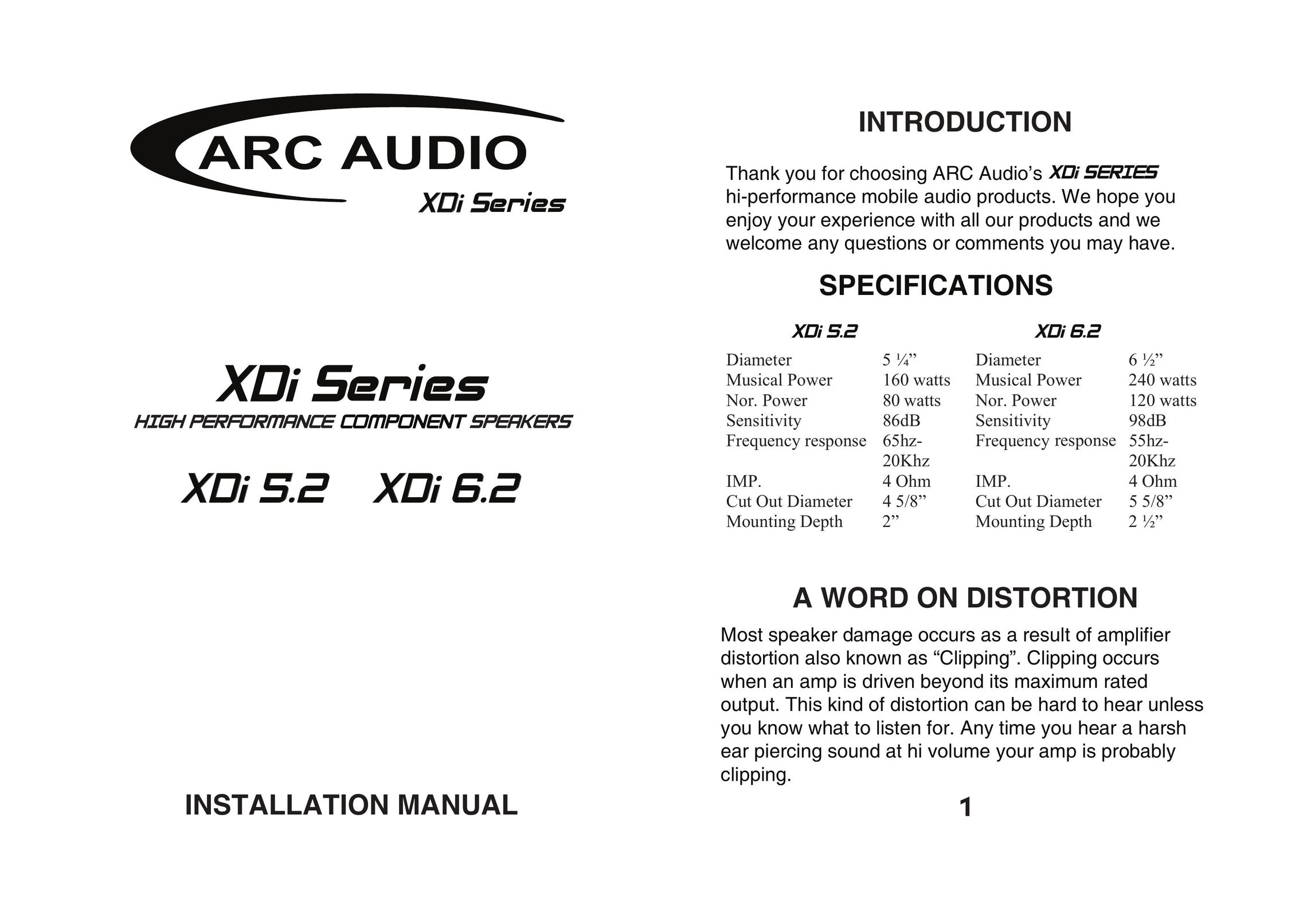 ARC Audio XDI 5.2 Car Speaker User Manual