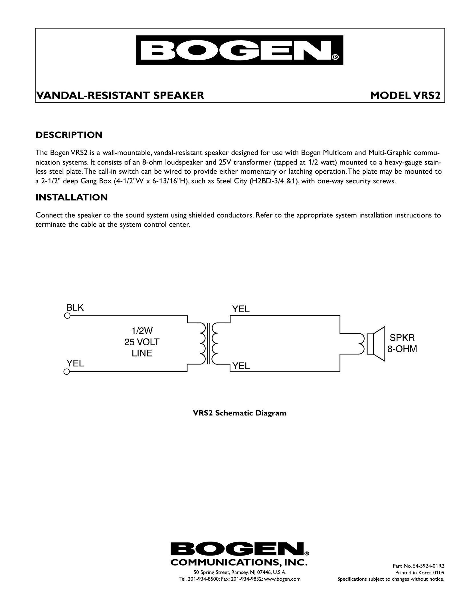 Bogen VRS2 Car Speaker User Manual