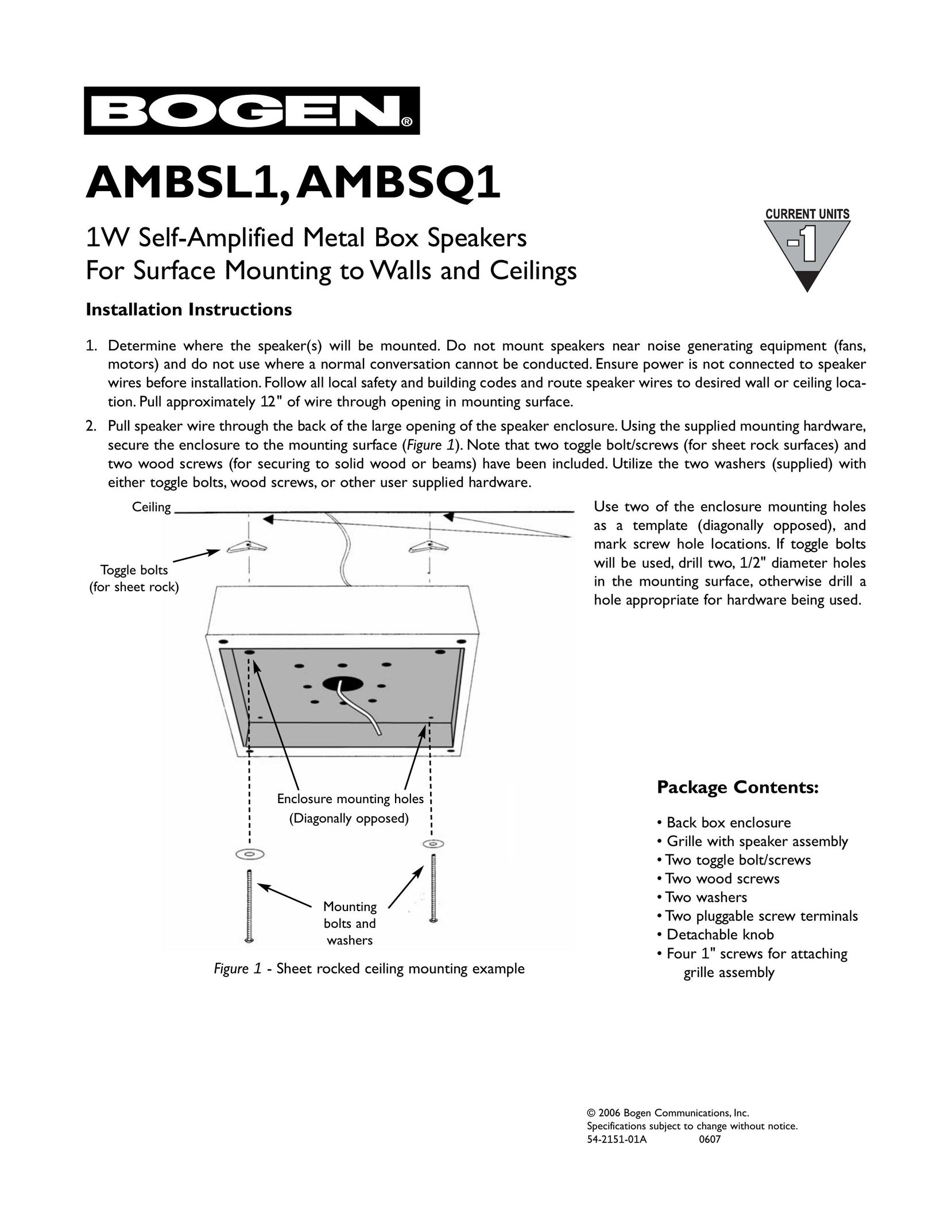 Bogen Imaging AMBSL-1 Car Speaker User Manual
