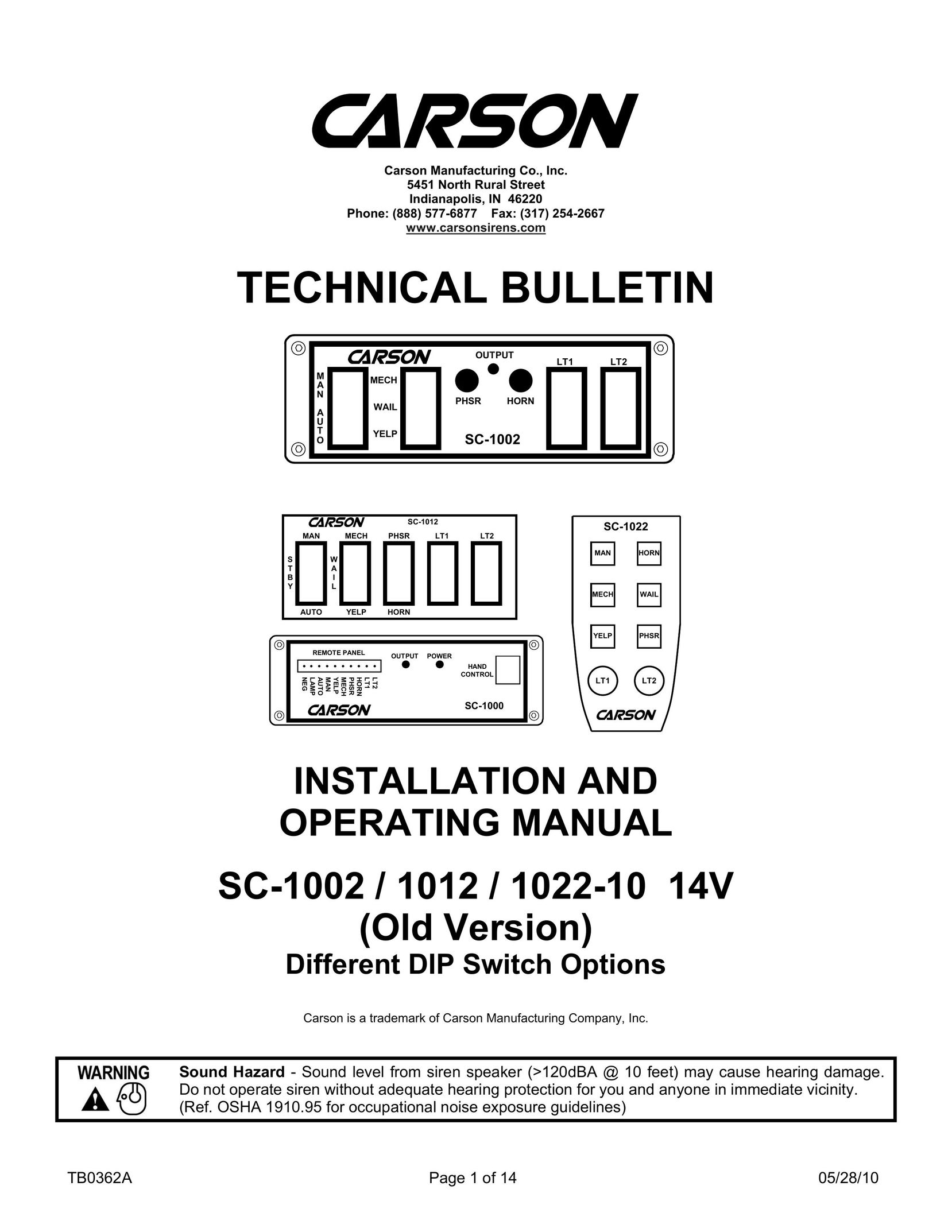 Carson 1022-10 14 V Car Speaker User Manual
