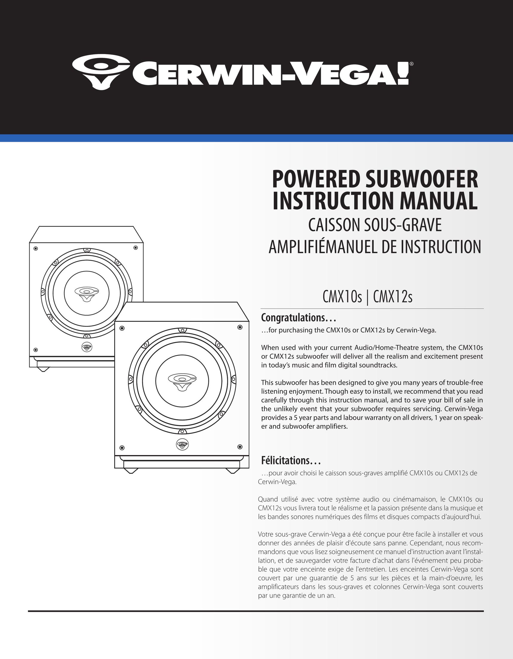 Cerwin-Vega CMX10s Car Speaker User Manual
