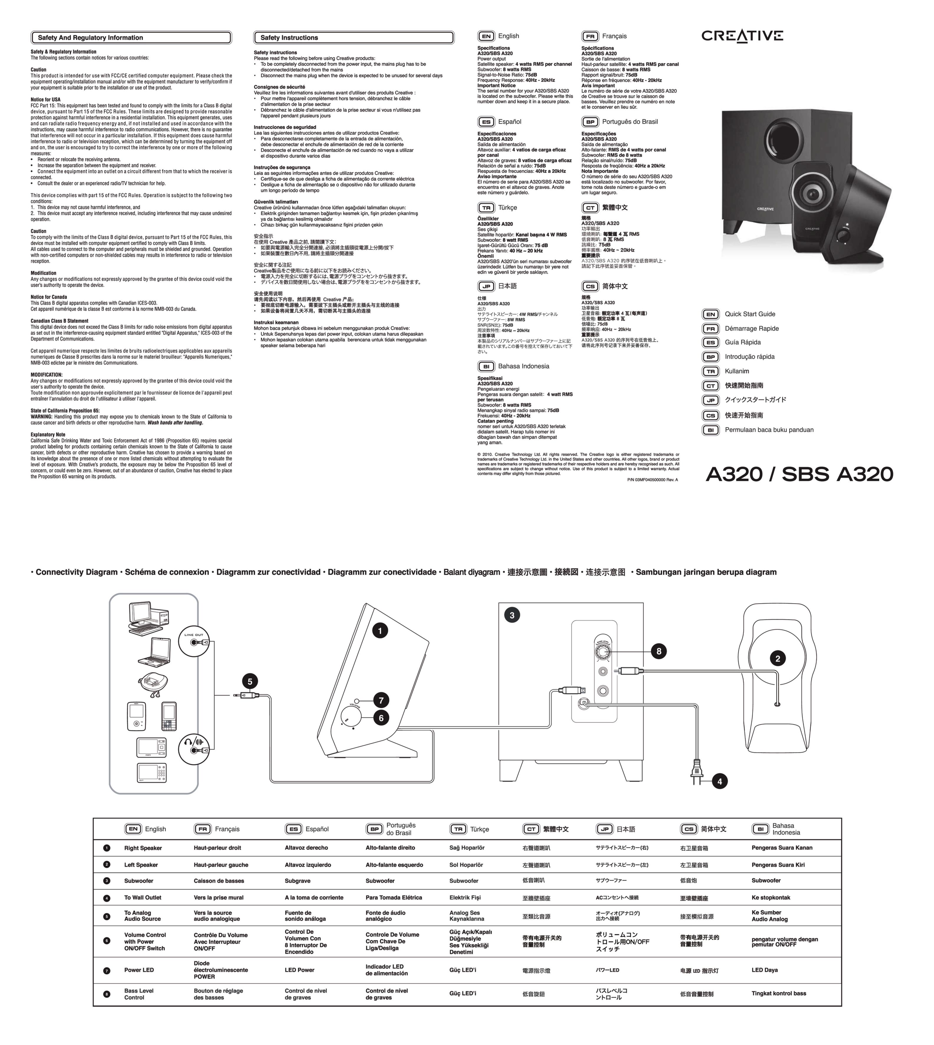 Creative A320 Car Speaker User Manual