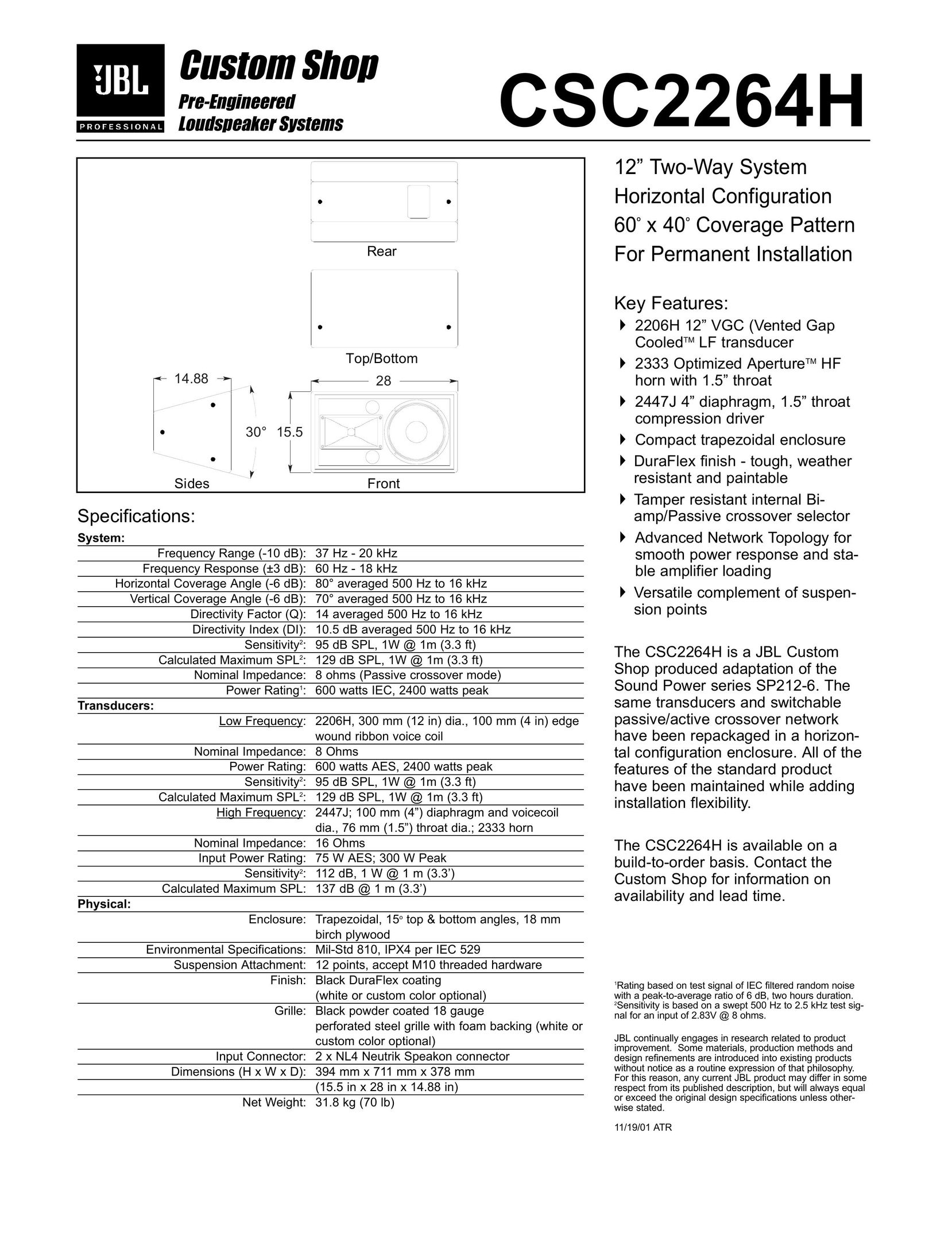 Custom Brackets CSC2264H Car Speaker User Manual