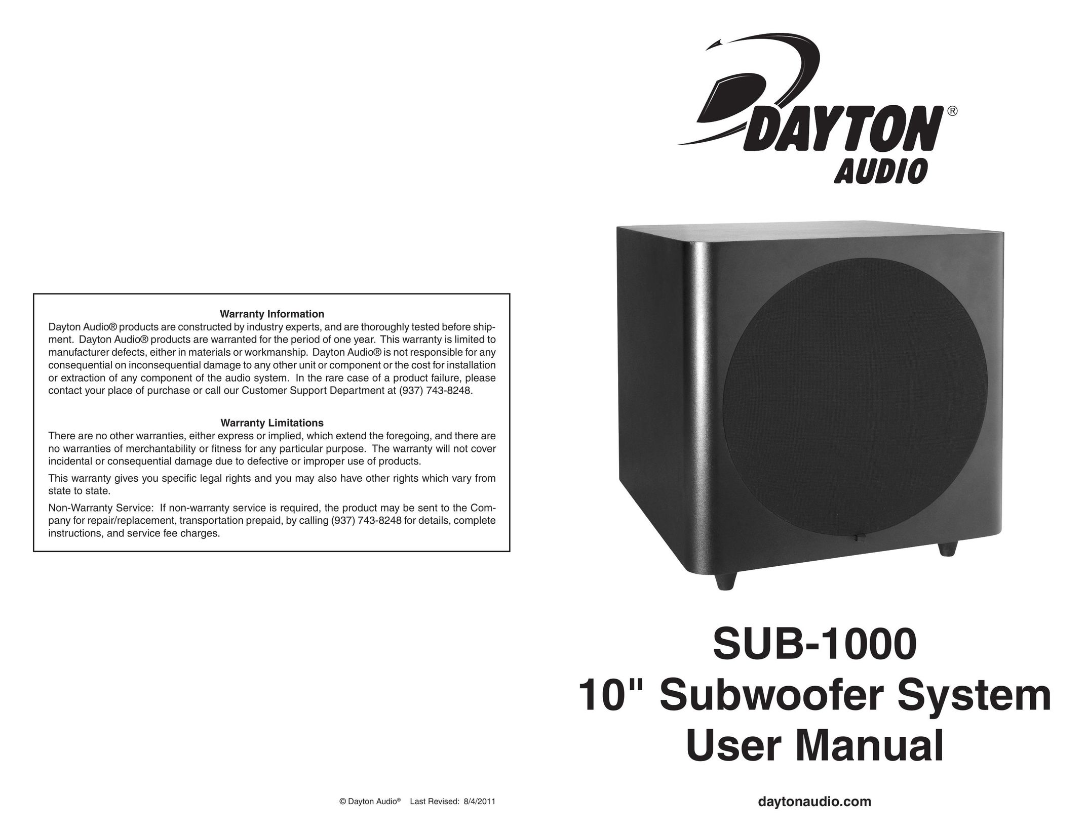 Dayton Audio sub-1000 Car Speaker User Manual